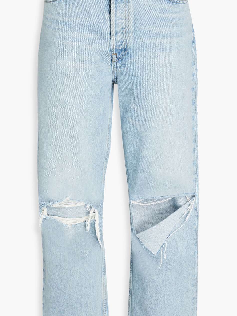 distressed high-rise straight-leg jeans