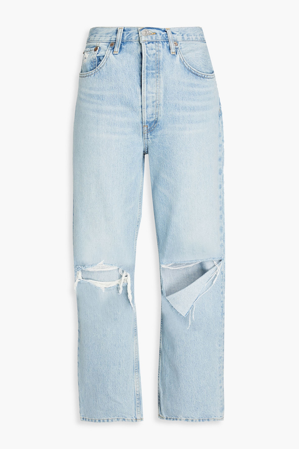 Distressed high-rise straight-leg jeans