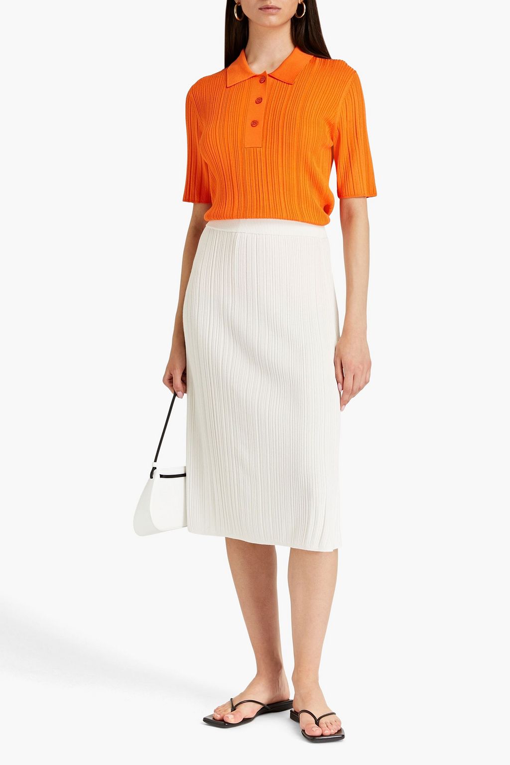 JOSEPH Satiny ribbed-knit polo sweater