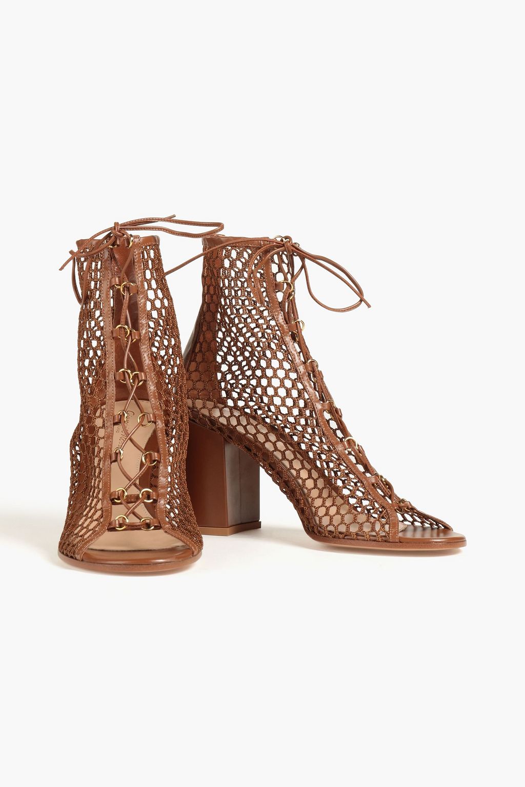 GIANVITO ROSSI Leather and fishnet ankle boots