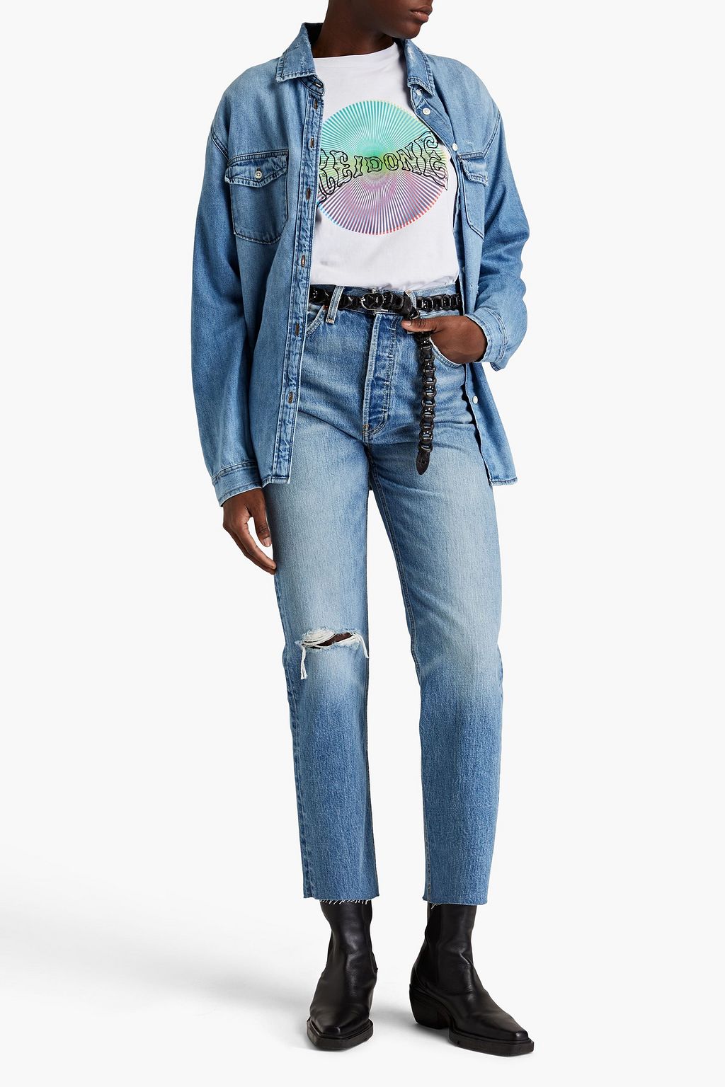 RE/DONE Distressed high-rise tapered jeans