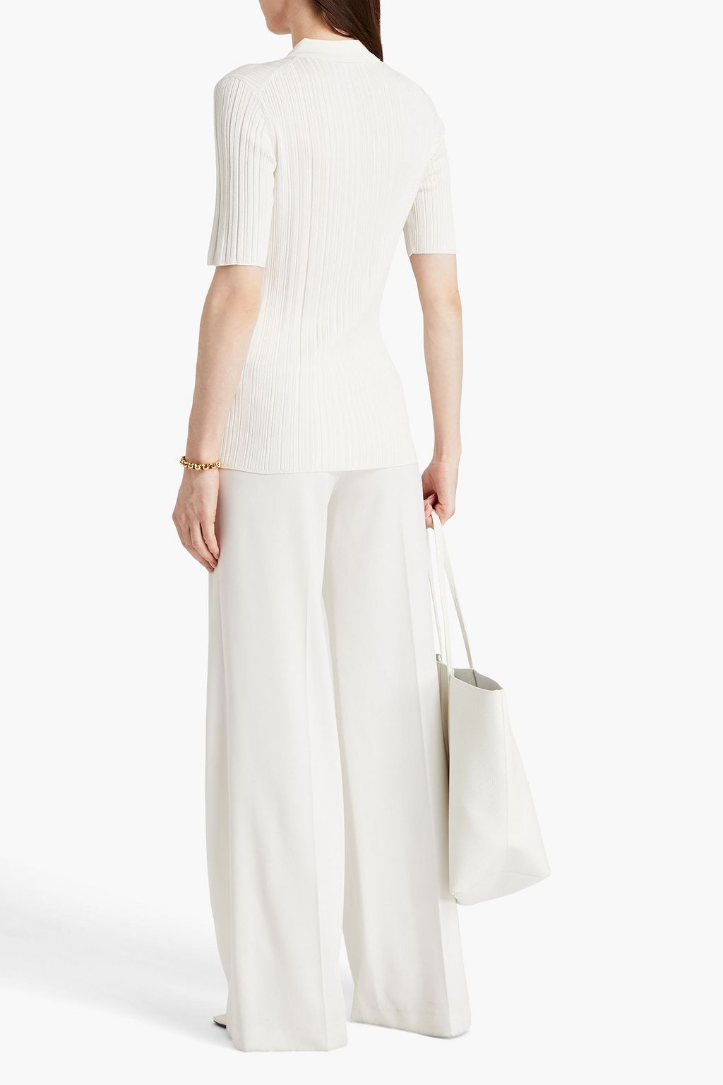 JOSEPH Satiny ribbed-knit polo sweater