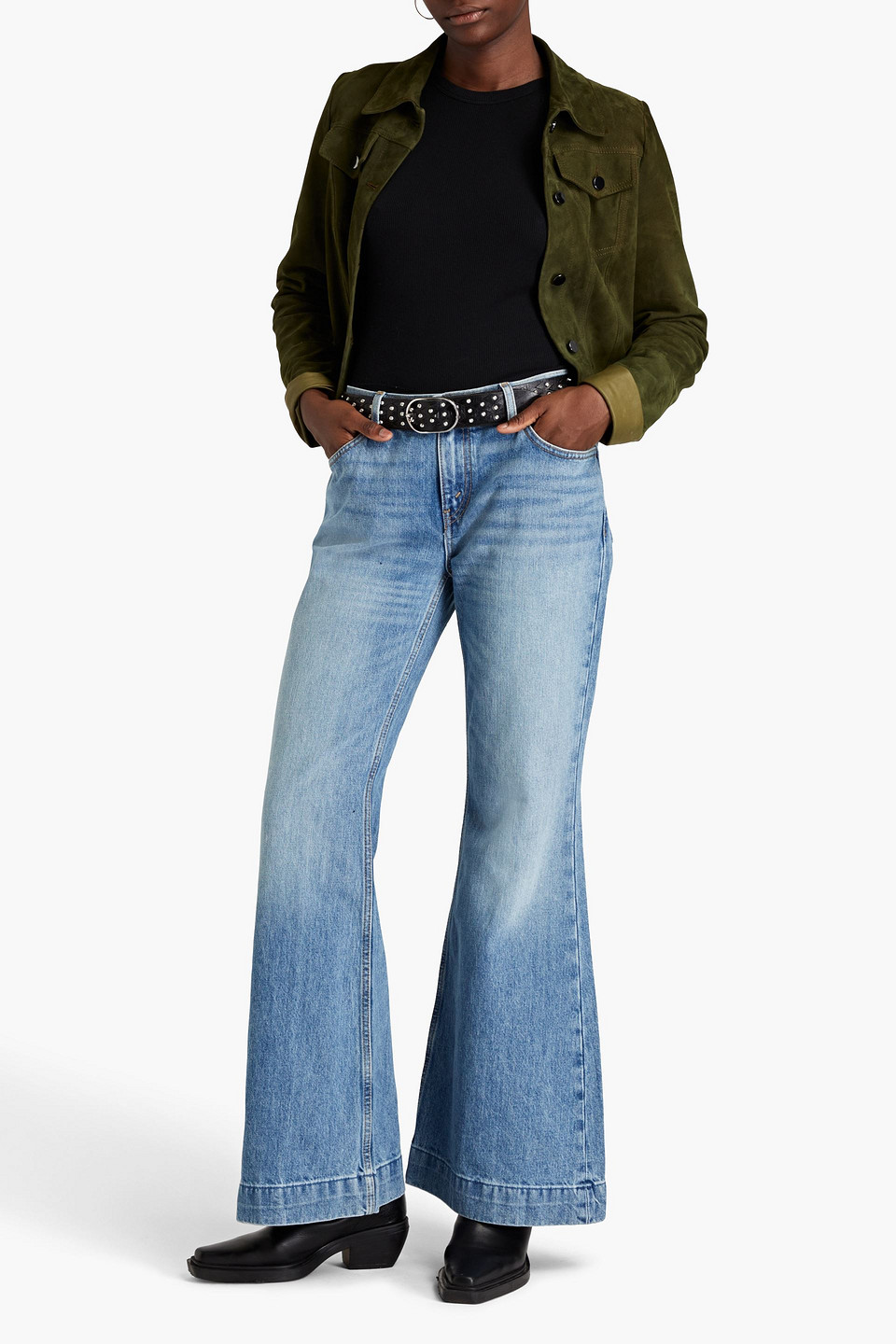 Shop Re/done 70s Low-rise Flared Jeans In Light Denim