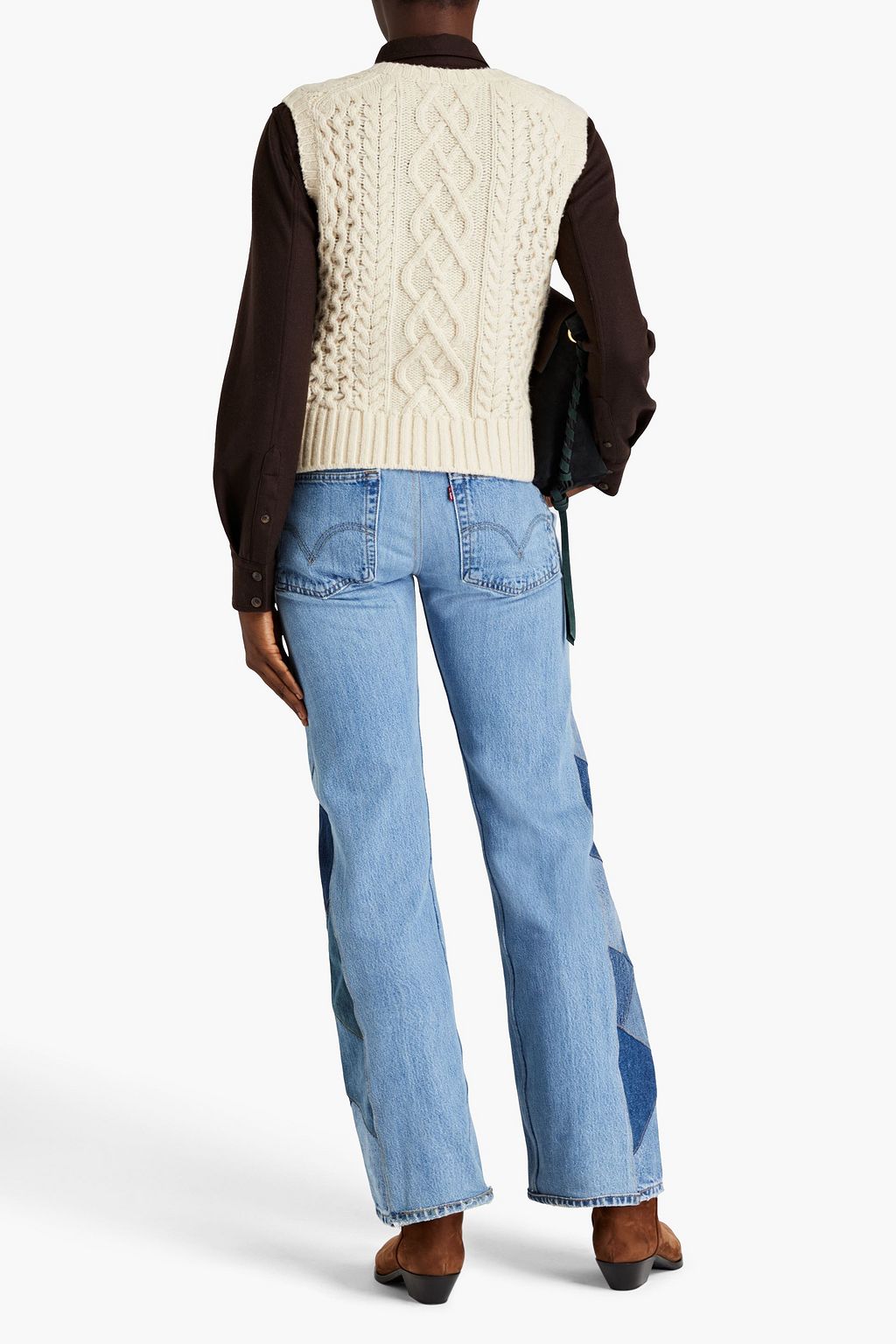 RE/DONE WITH LEVI'S جينز بحواف واسعة بخصر عالٍ بنمط الترقيع وفترة السبعينيات