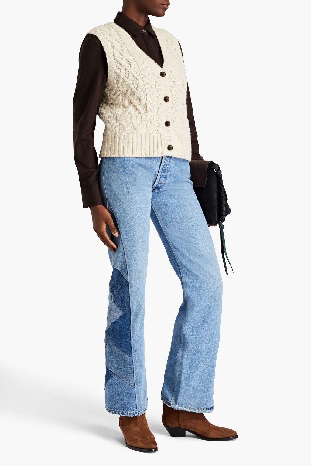 RE/DONE WITH LEVI'S جينز بحواف واسعة بخصر عالٍ بنمط الترقيع وفترة السبعينيات
