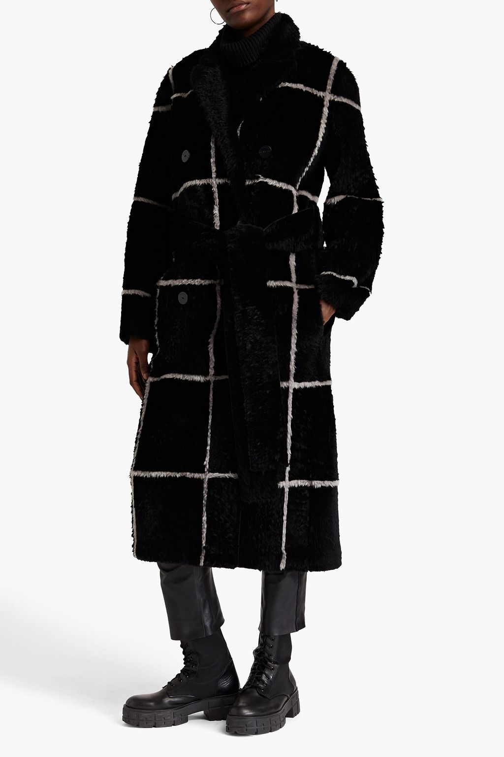 JOSEPH Bourdon checked shearling coat