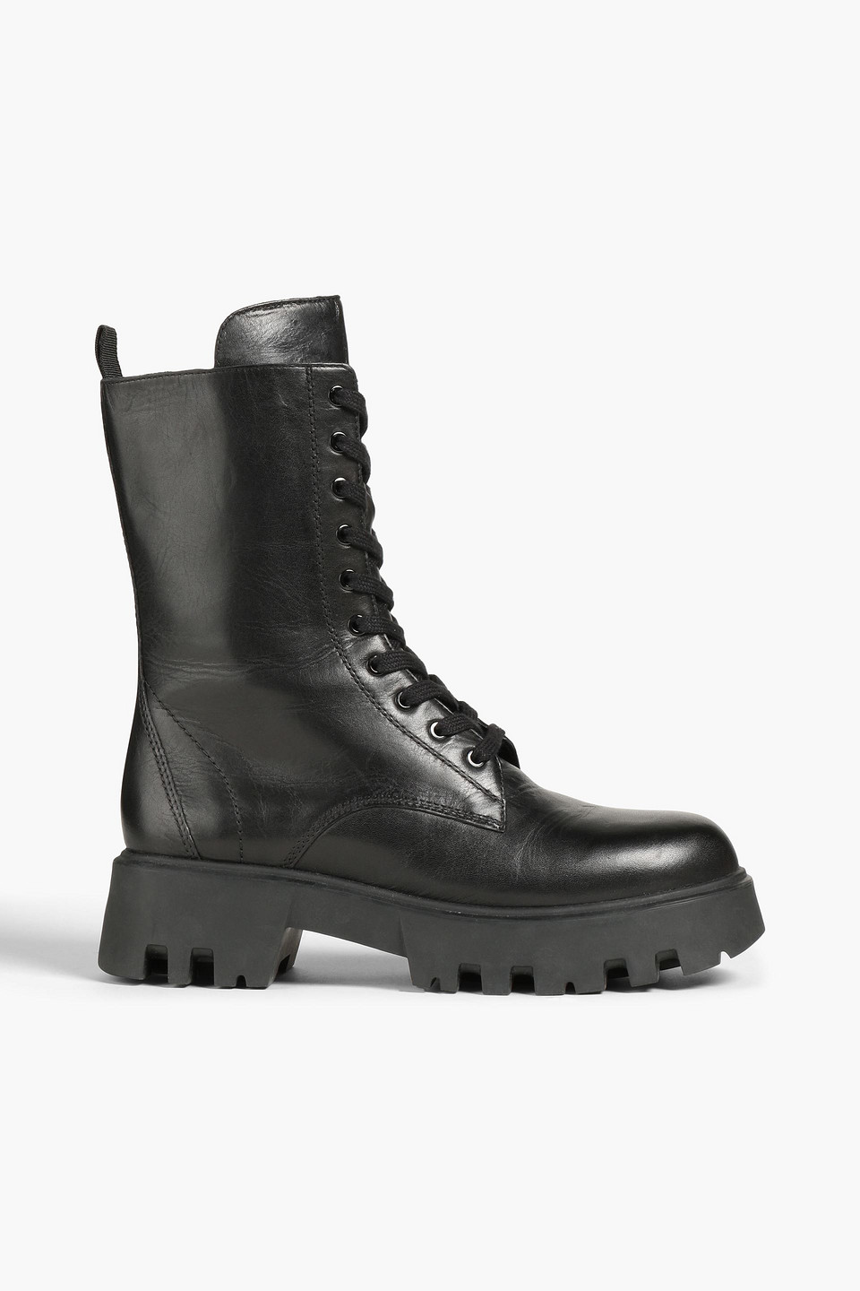 Maje Leather Combat Boots In Schwarz