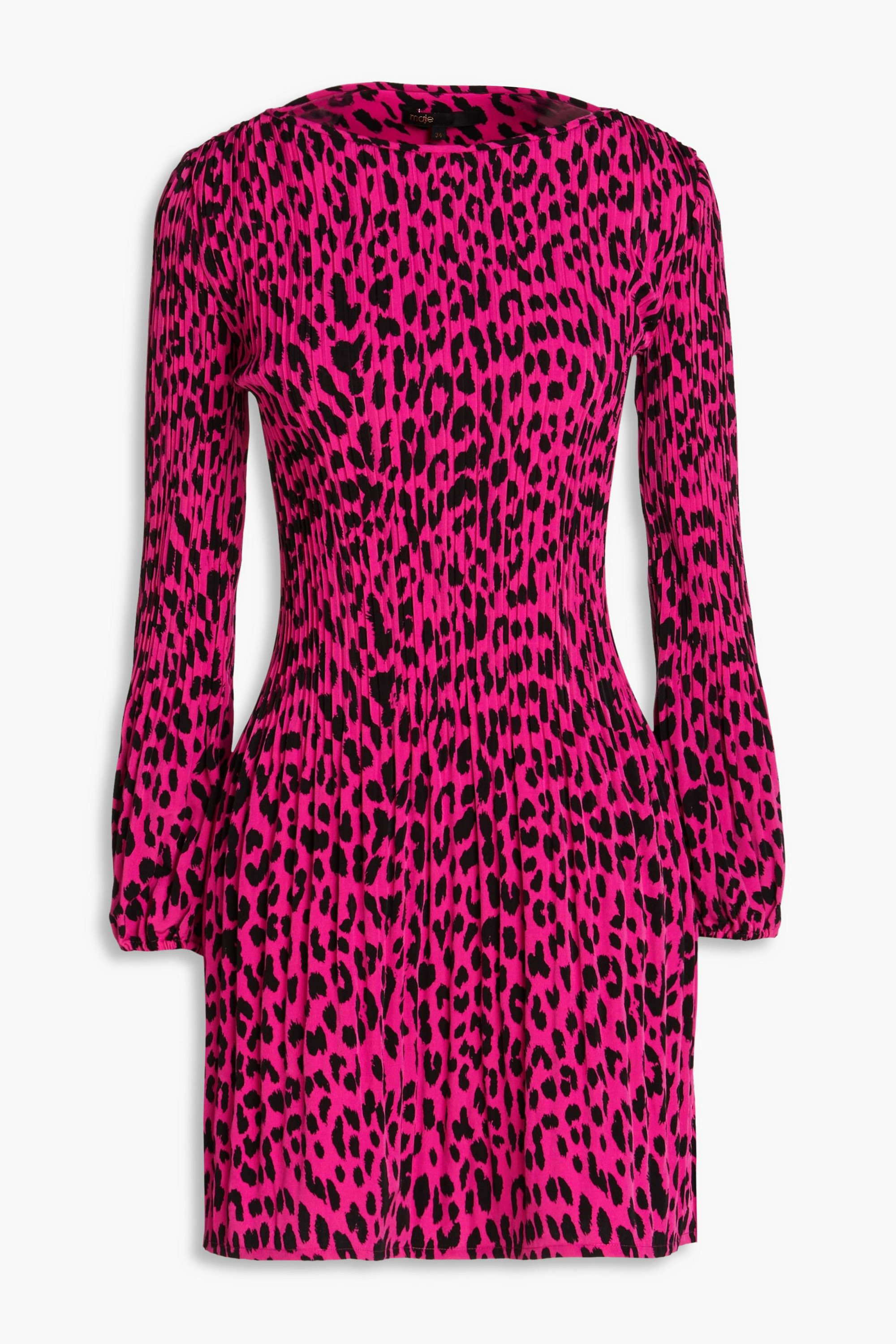 MAJE Leopard-print plissé-woven mini dress thumbnail