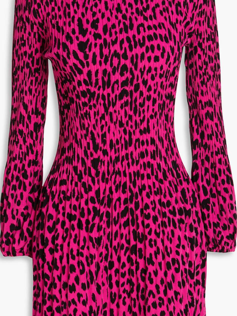 leopard-print plissé-woven mini dress