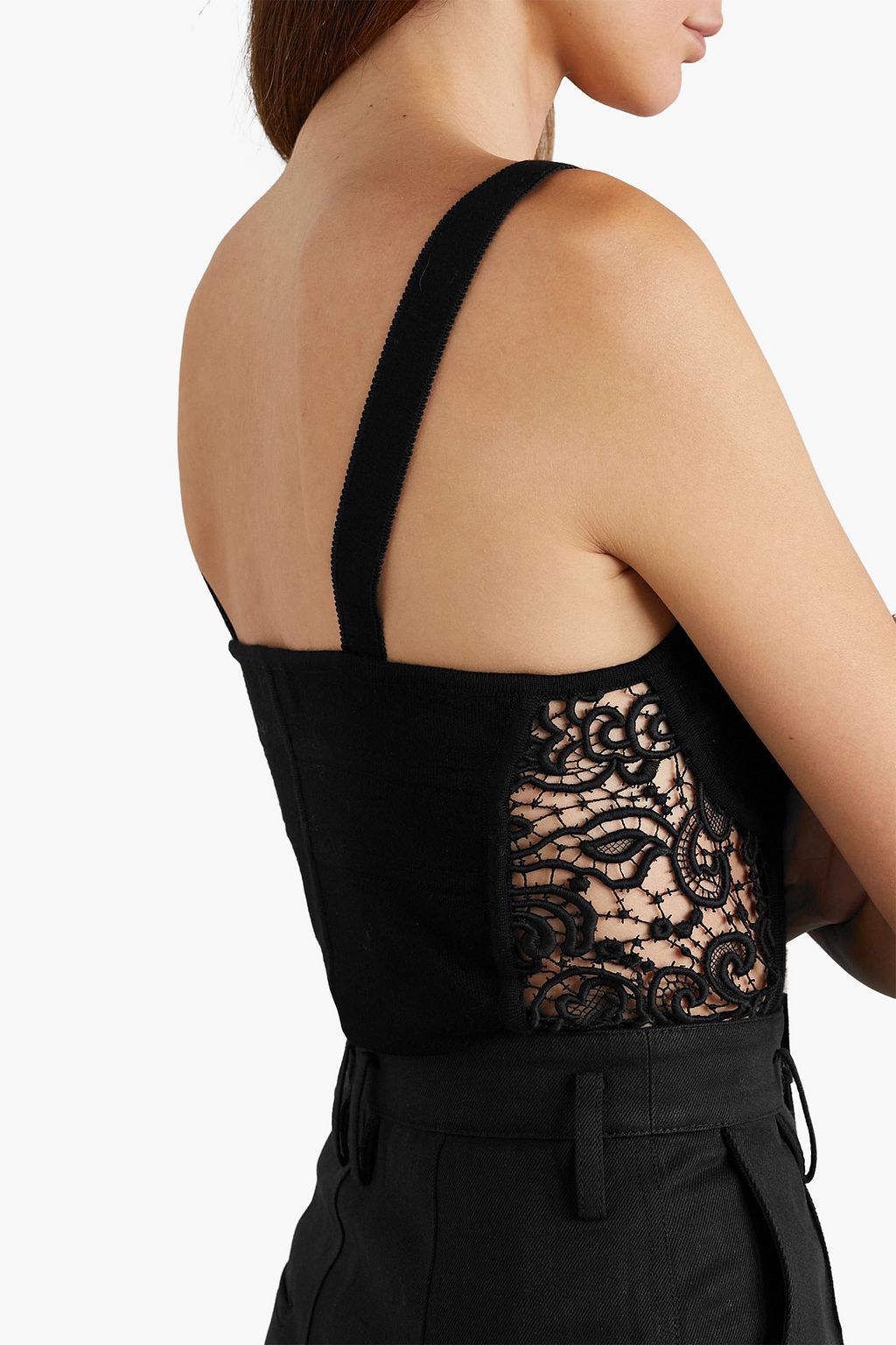 GABRIELA HEARST Glass guipure lace-trimmed wool and silk-blend bodysuit