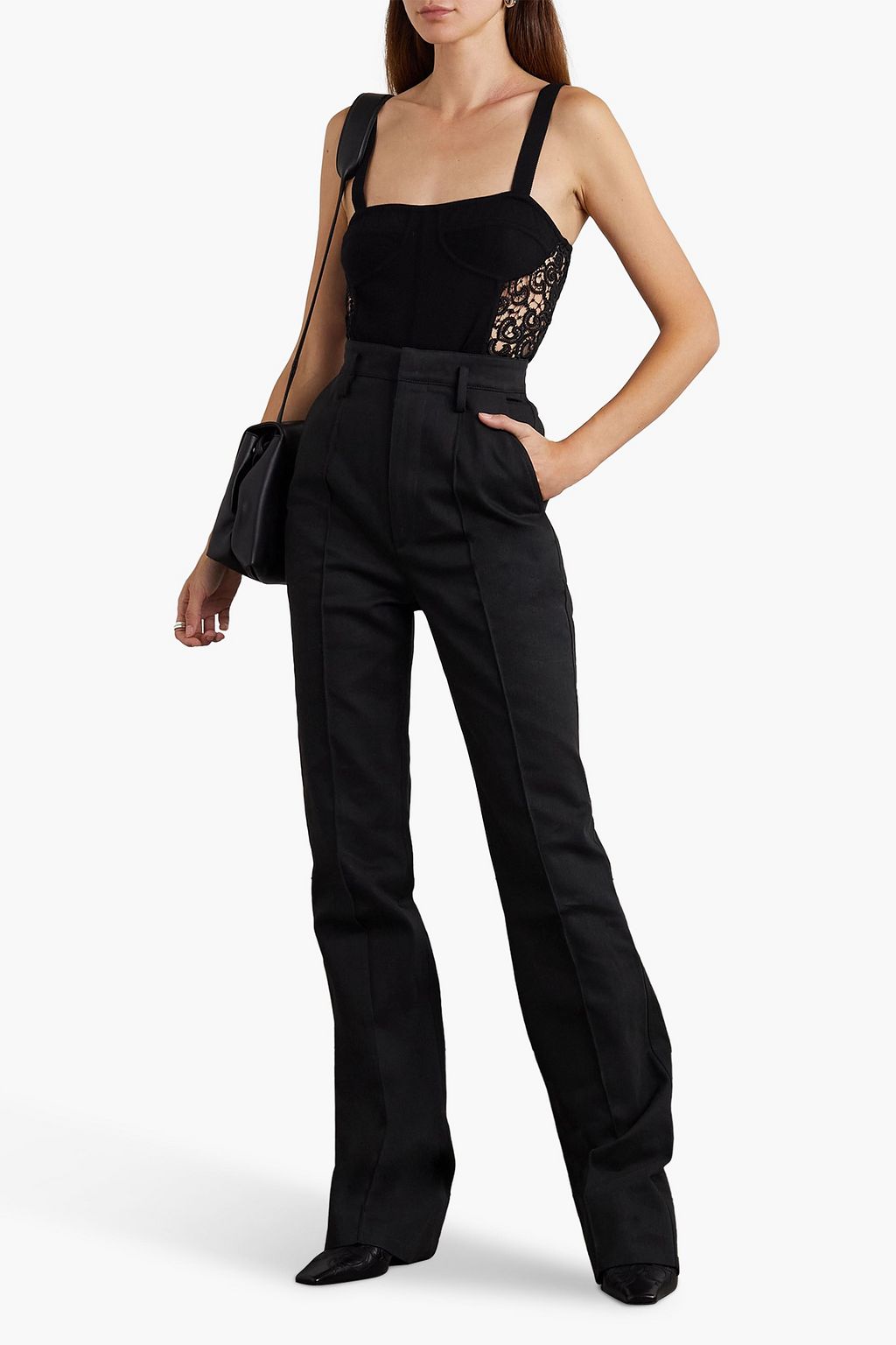 GABRIELA HEARST Glass guipure lace-trimmed wool and silk-blend bodysuit