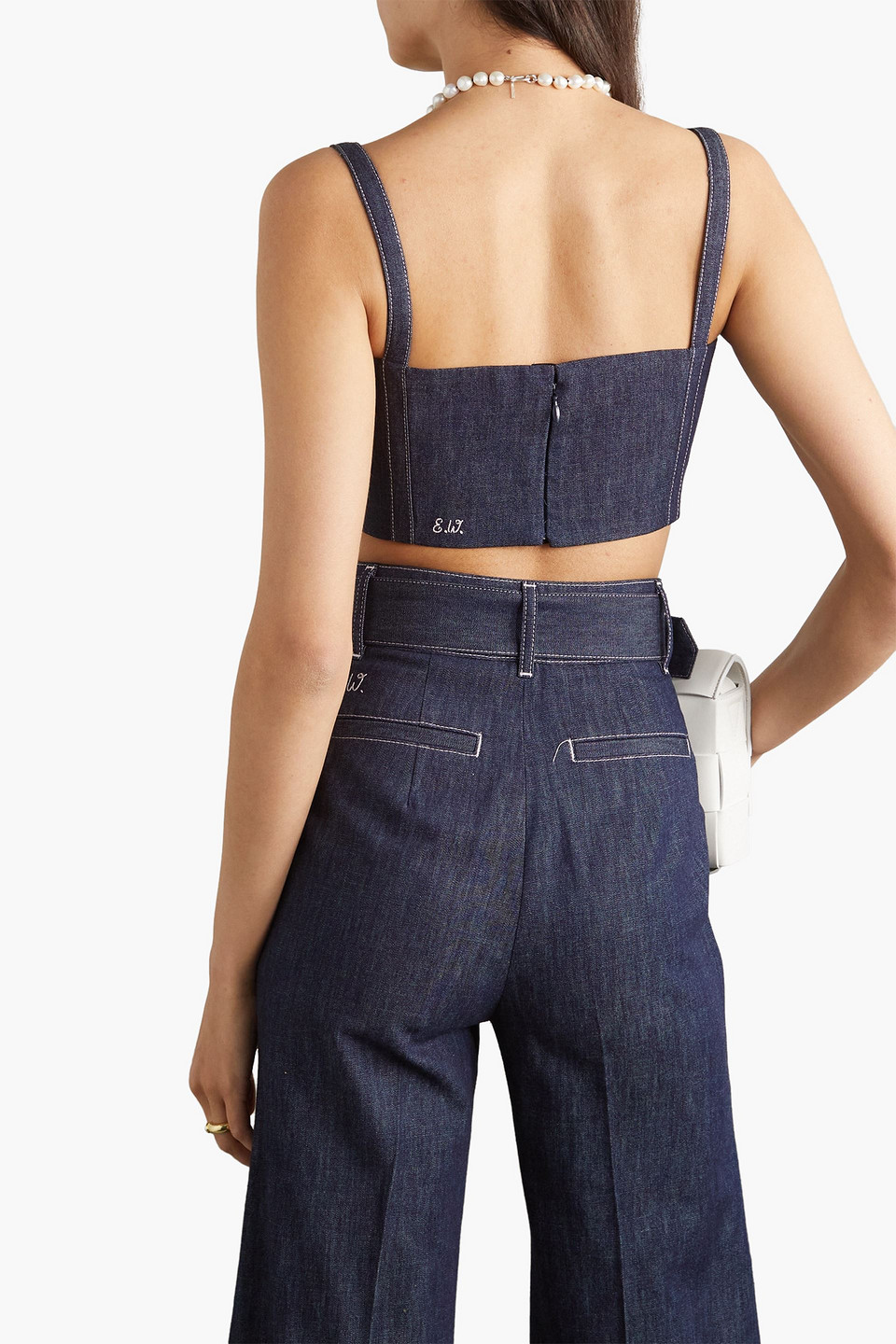 Shop Emilia Wickstead Fabiola Cropped Denim Top In Dark Denim