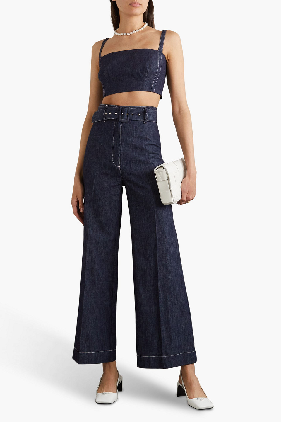 Shop Emilia Wickstead Fabiola Cropped Denim Top In Dark Denim