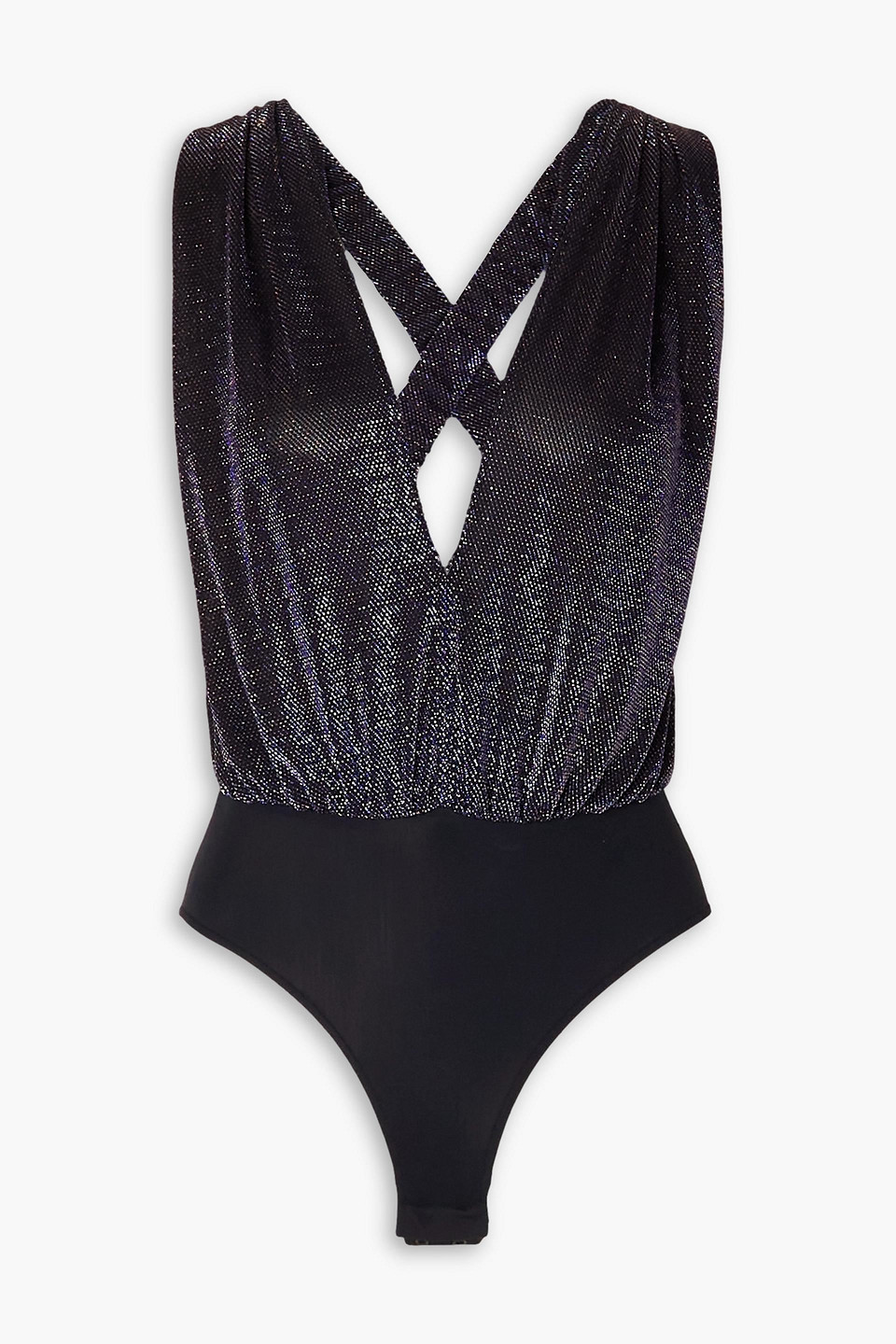 Draped metallic stretch-jersey bodysuit