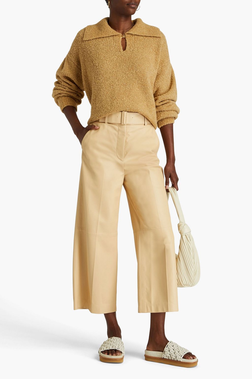 JOSEPH Taja Cropped Hose mit weitem Bein aus Leder mit Gürtel