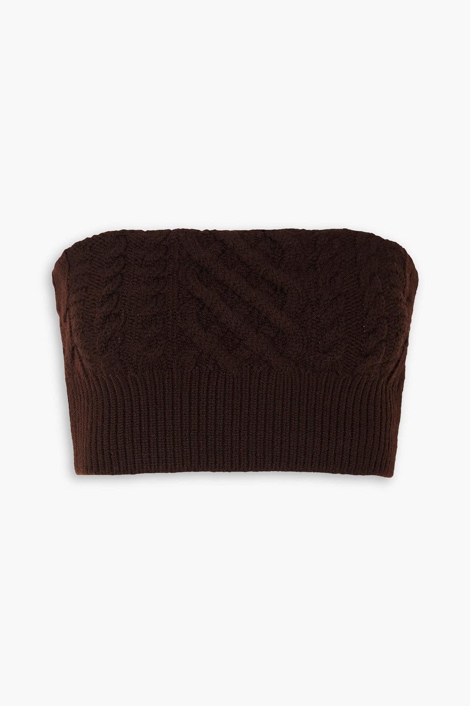 Shop Emilia Wickstead Bimba Strapless Cropped Cable-knit Wool-blend Top In Chocolate