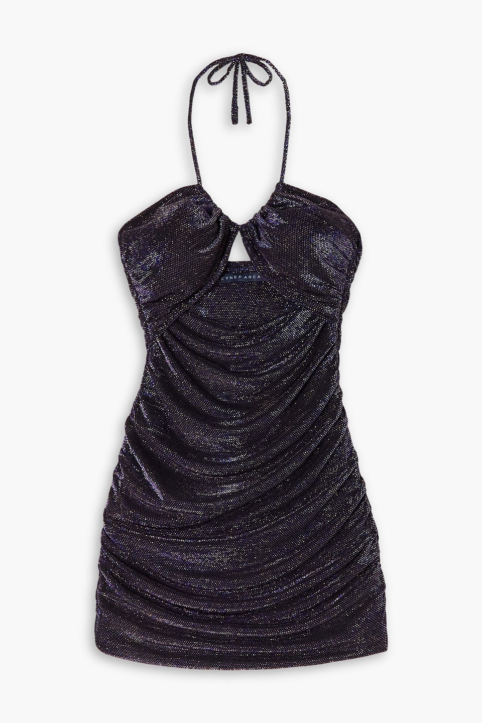 Zeynep Arcay Cutout Metallic Stretch-jersey Halterneck Mini Dress In Midnight Blue