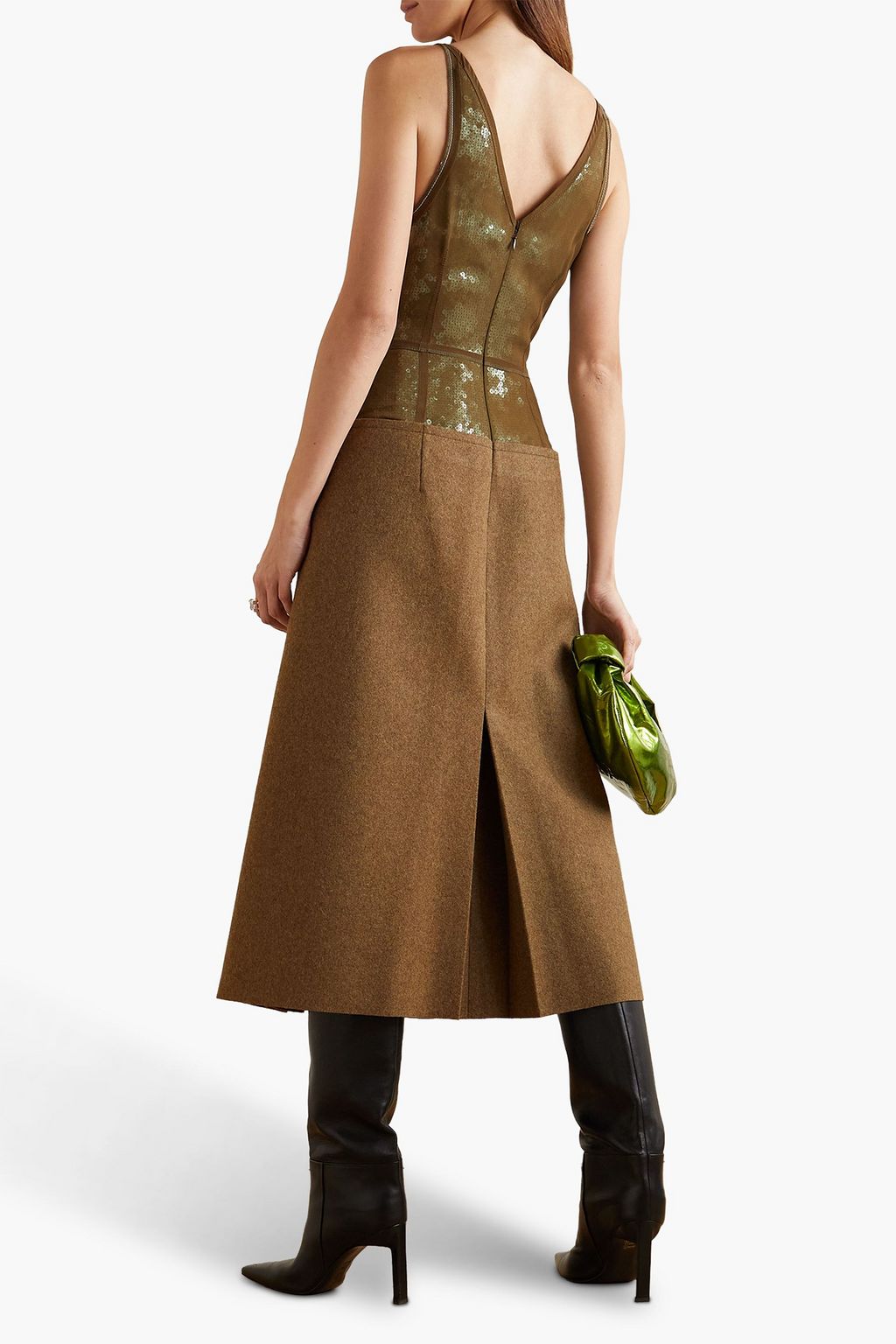 VICTORIA BECKHAM シルク ミディワンピース スパンコール付き ウールパネル