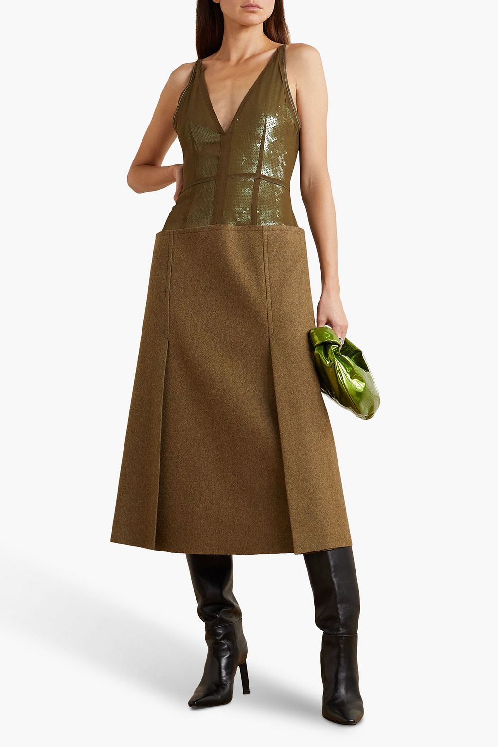 VICTORIA BECKHAM シルク ミディワンピース スパンコール付き ウールパネル