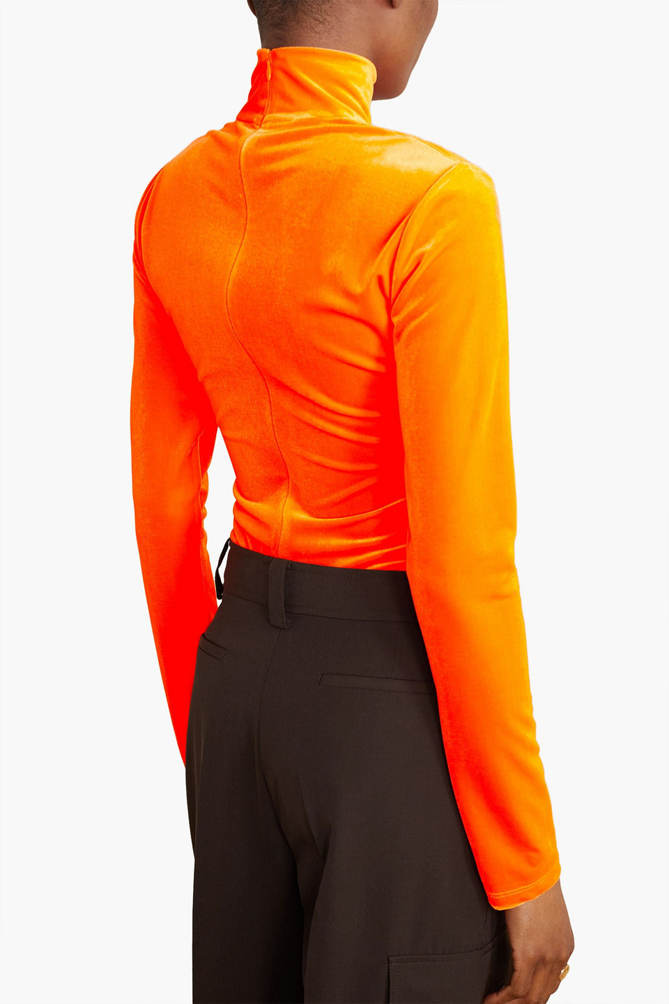 Shop Victoria Beckham Stretch-velvet Turtleneck Top In Bright Orange