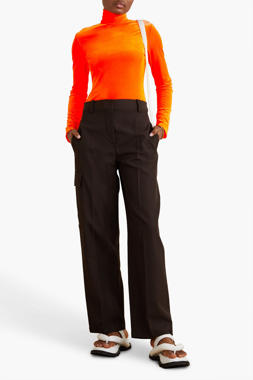 Shop Victoria Beckham Stretch-velvet Turtleneck Top In Bright Orange