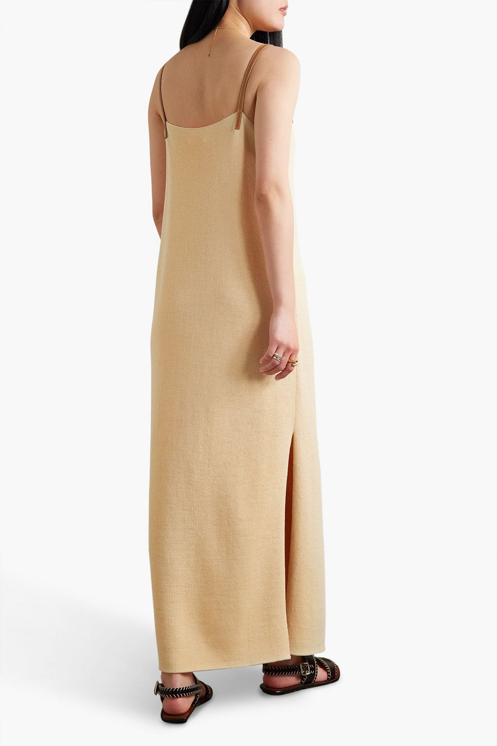 LAFAYETTE 148 Leather-trimmed cotton-blend maxi dress | THE OUTNET