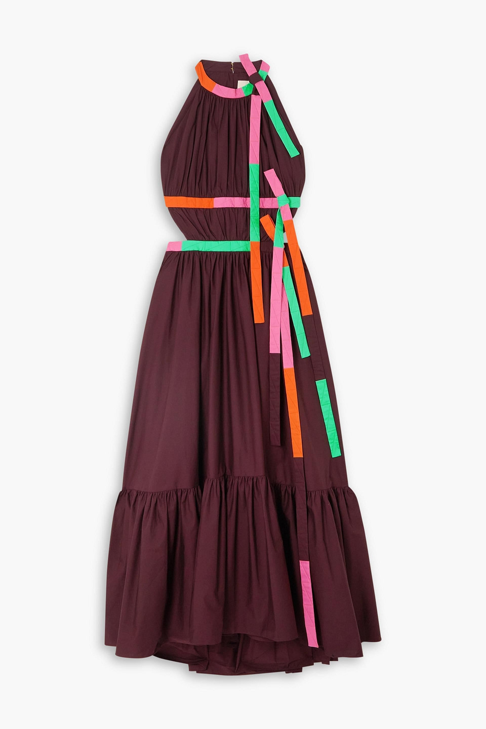 Roksanda Niesha Open-back Bow-detailed Tiered Cotton Midi Dress In Burgundy
