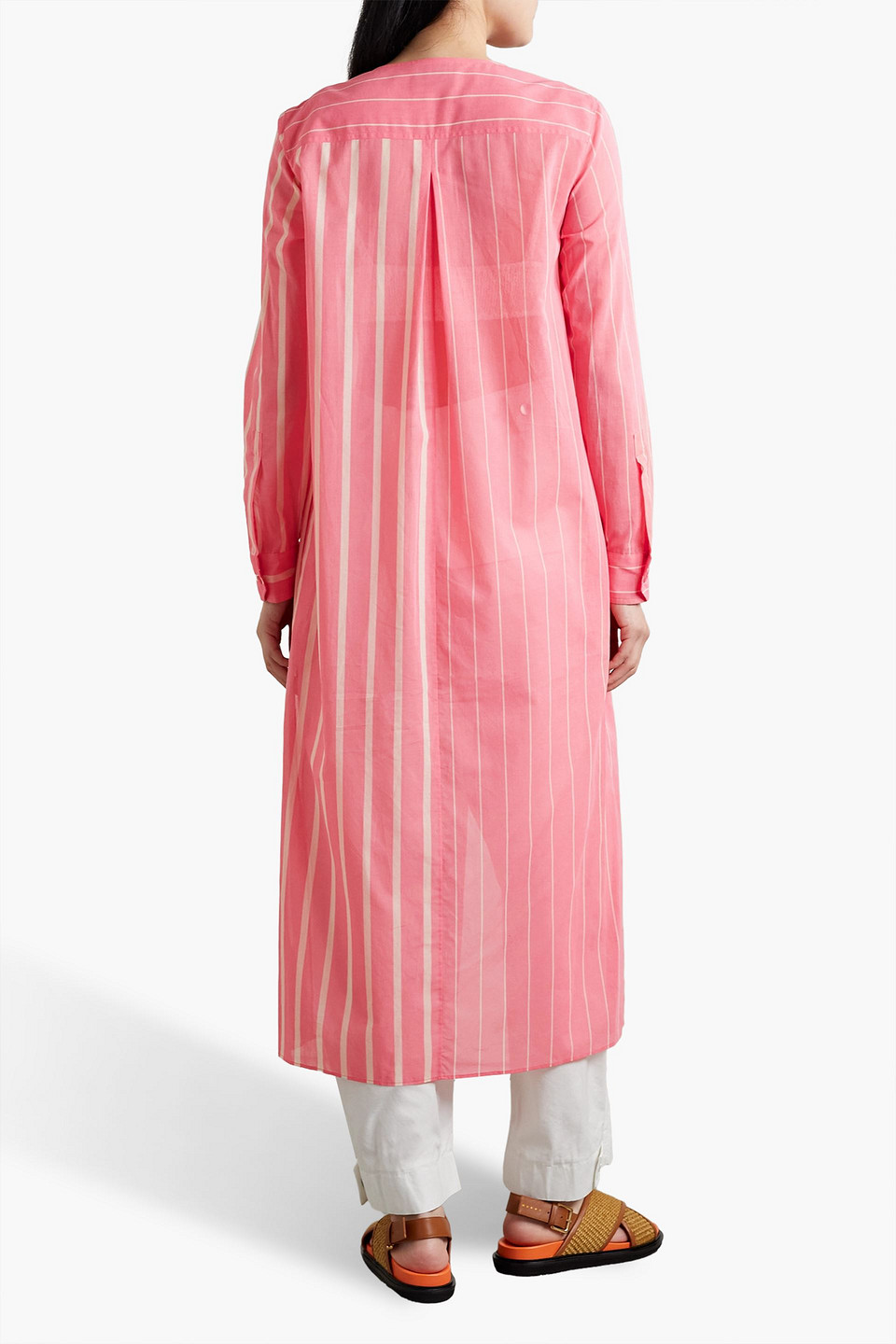 Shop Akris Striped Cotton-voile Midi Shirt Dress In Bubblegum