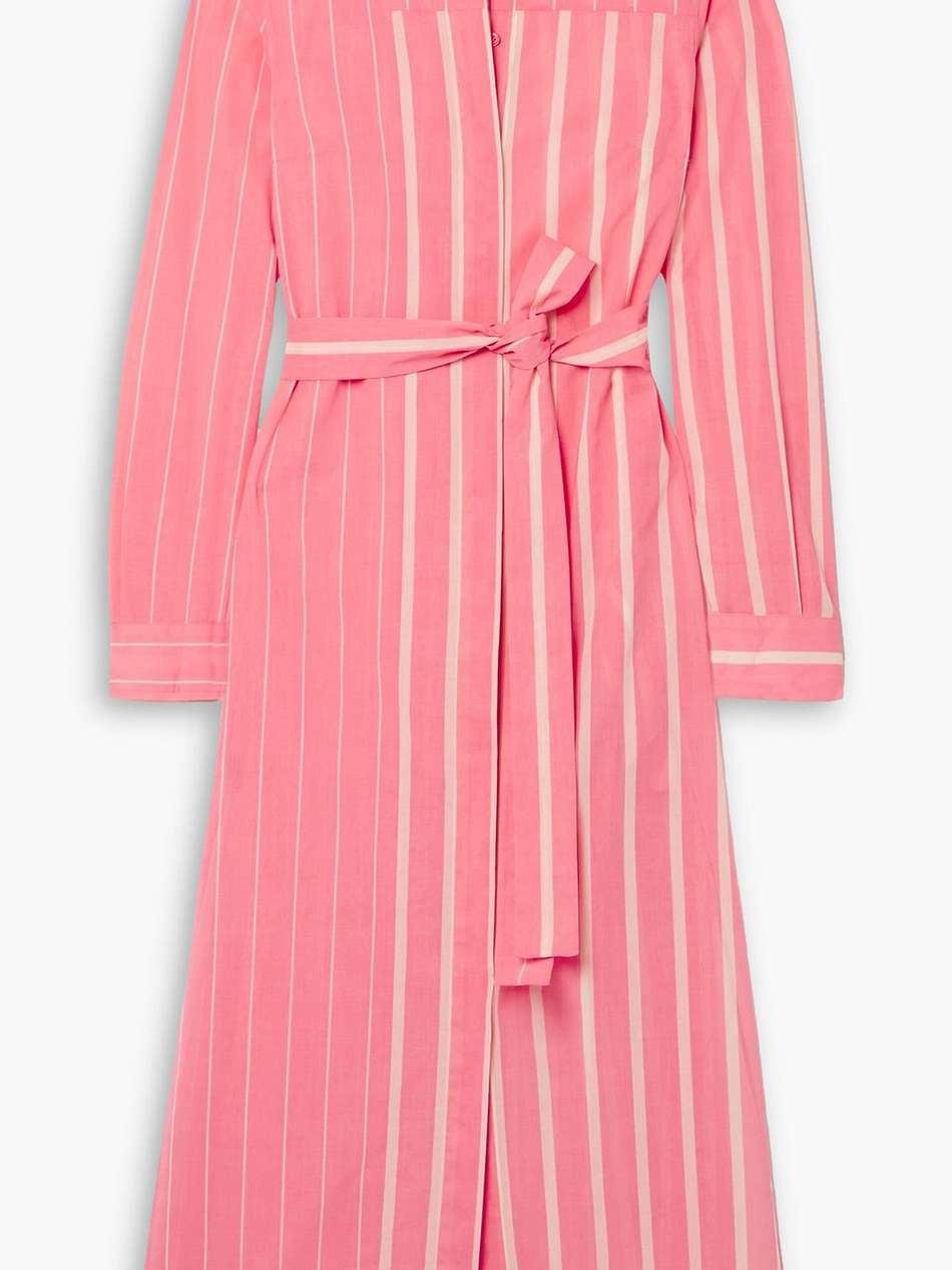 striped cotton-voile midi shirt dress