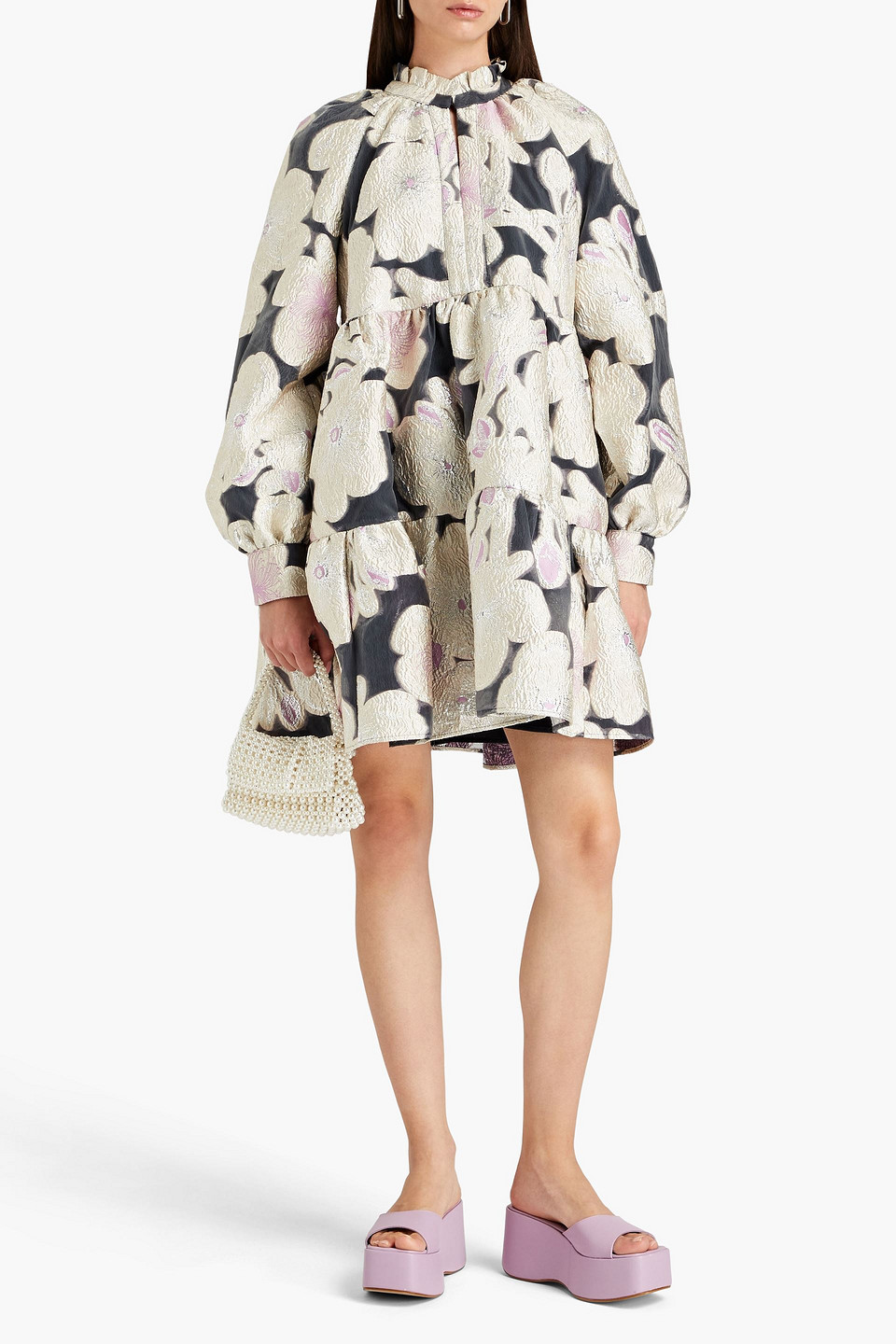 STINE GOYA JASMINE GATHERED BROCADE MINI DRESS