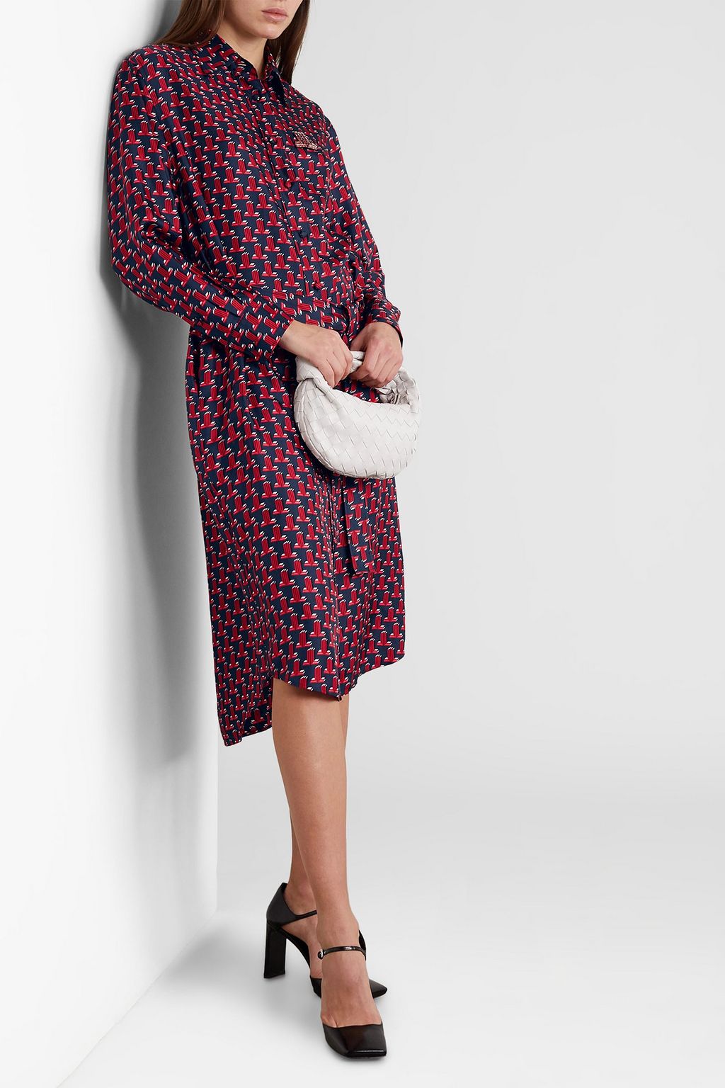 LANVIN Embellished printed silk-twill midi shirt dress