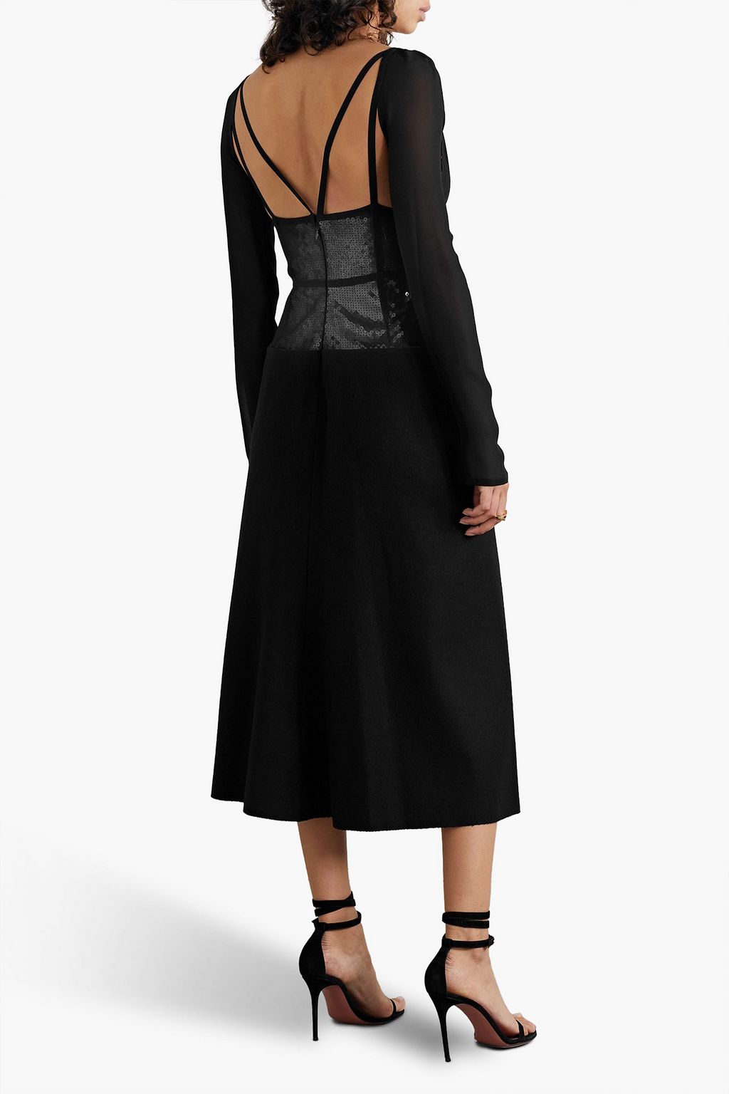 VICTORIA BECKHAM Mehrlagiges Midikleid aus Seidenchiffon und Filz aus einer Merinowollmischung mit Pailletten