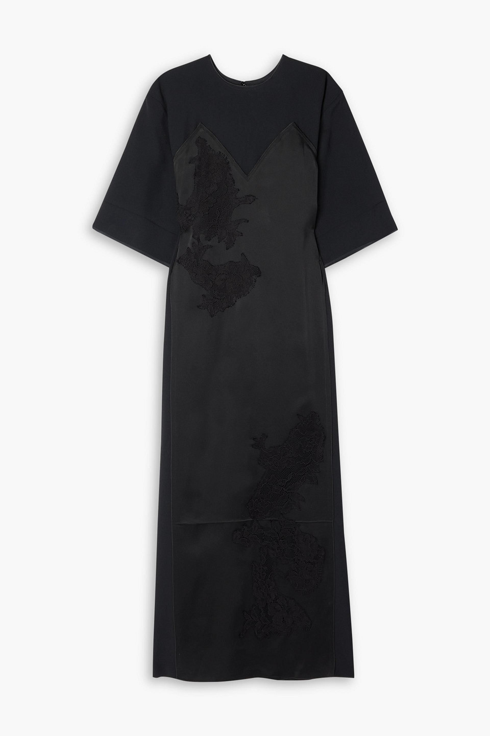 Shop Victoria Beckham Lace-trimmed Satin And Crepe Midi Dress In Black