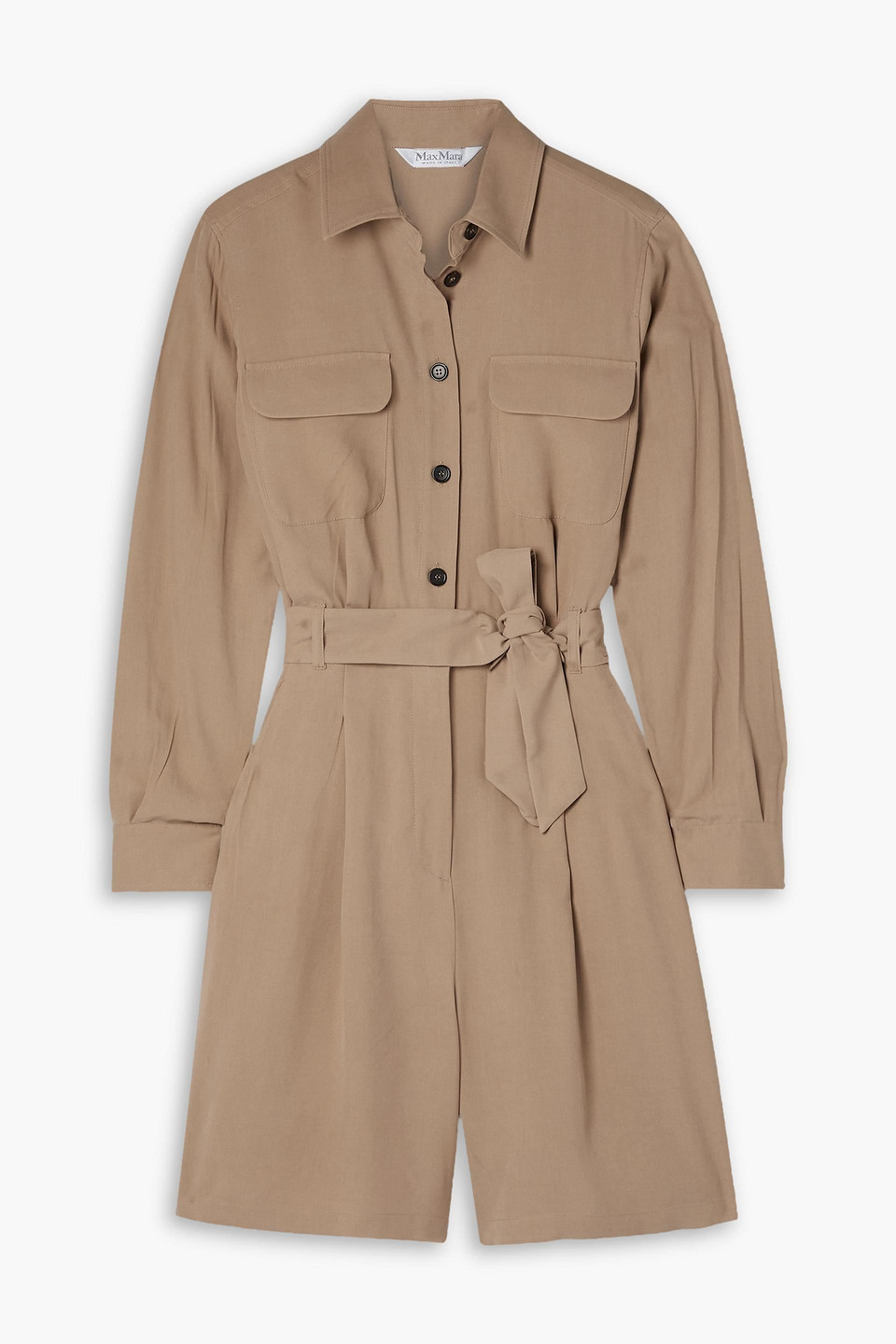 Max Mara Madre Silk Playsuit In Sand