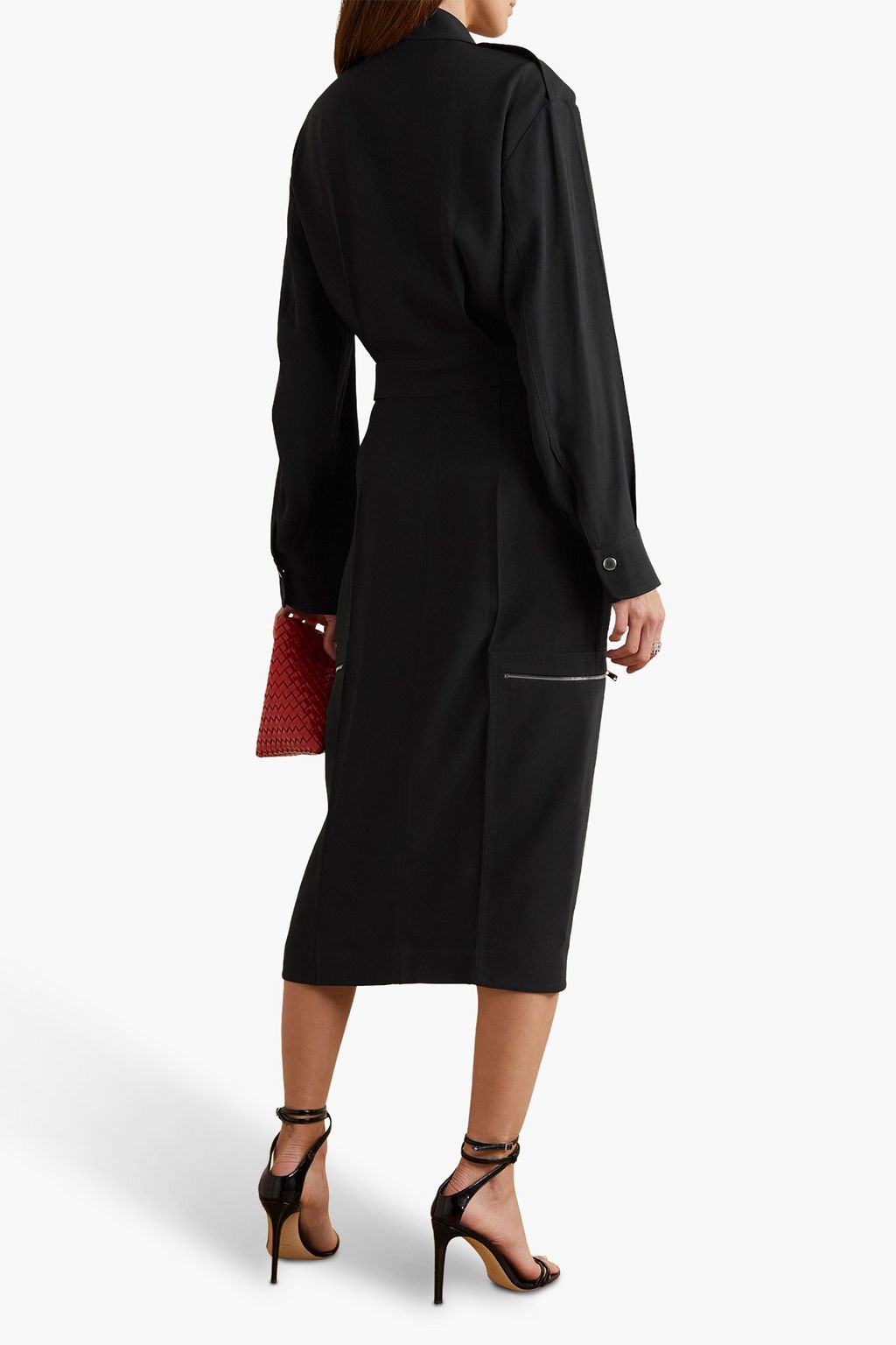 VICTORIA BECKHAM 지퍼 디테일 크레이프 미디 셔츠 드레스