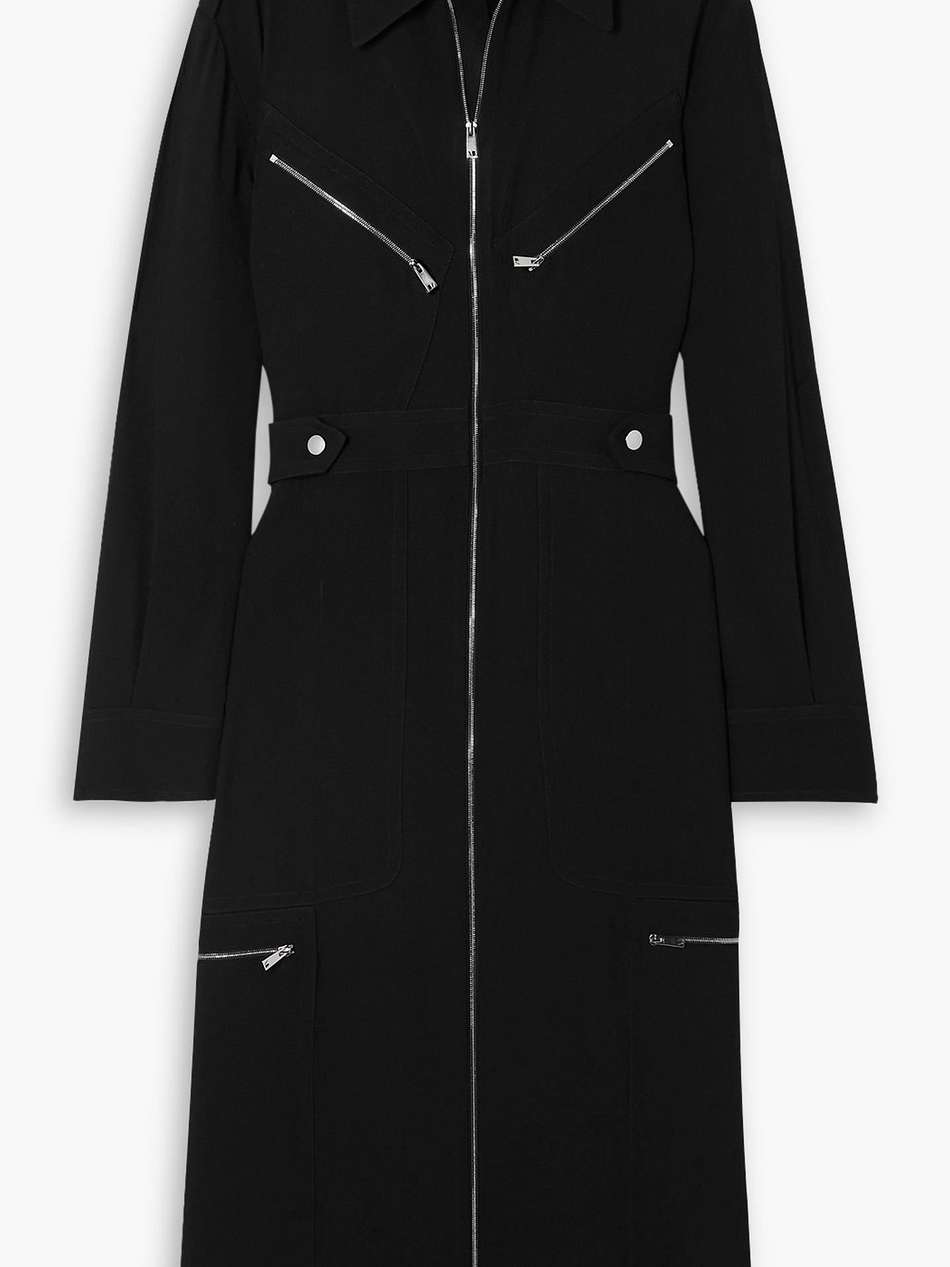 zip-detailed crepe midi shirt dress