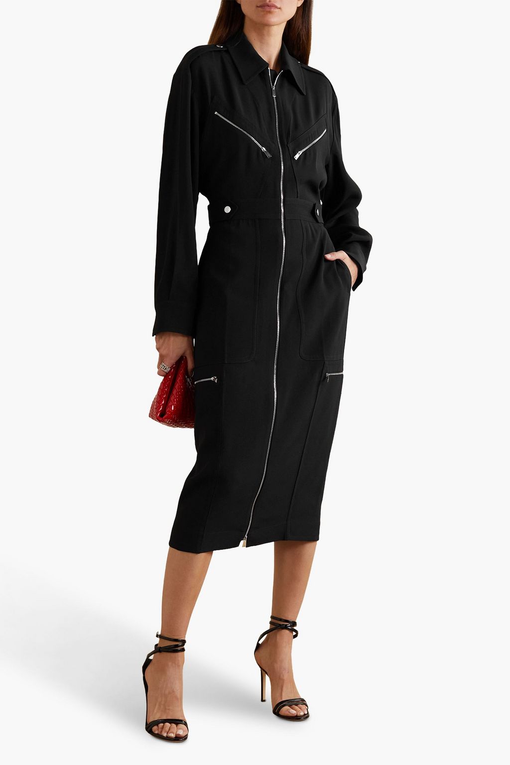 VICTORIA BECKHAM 지퍼 디테일 크레이프 미디 셔츠 드레스