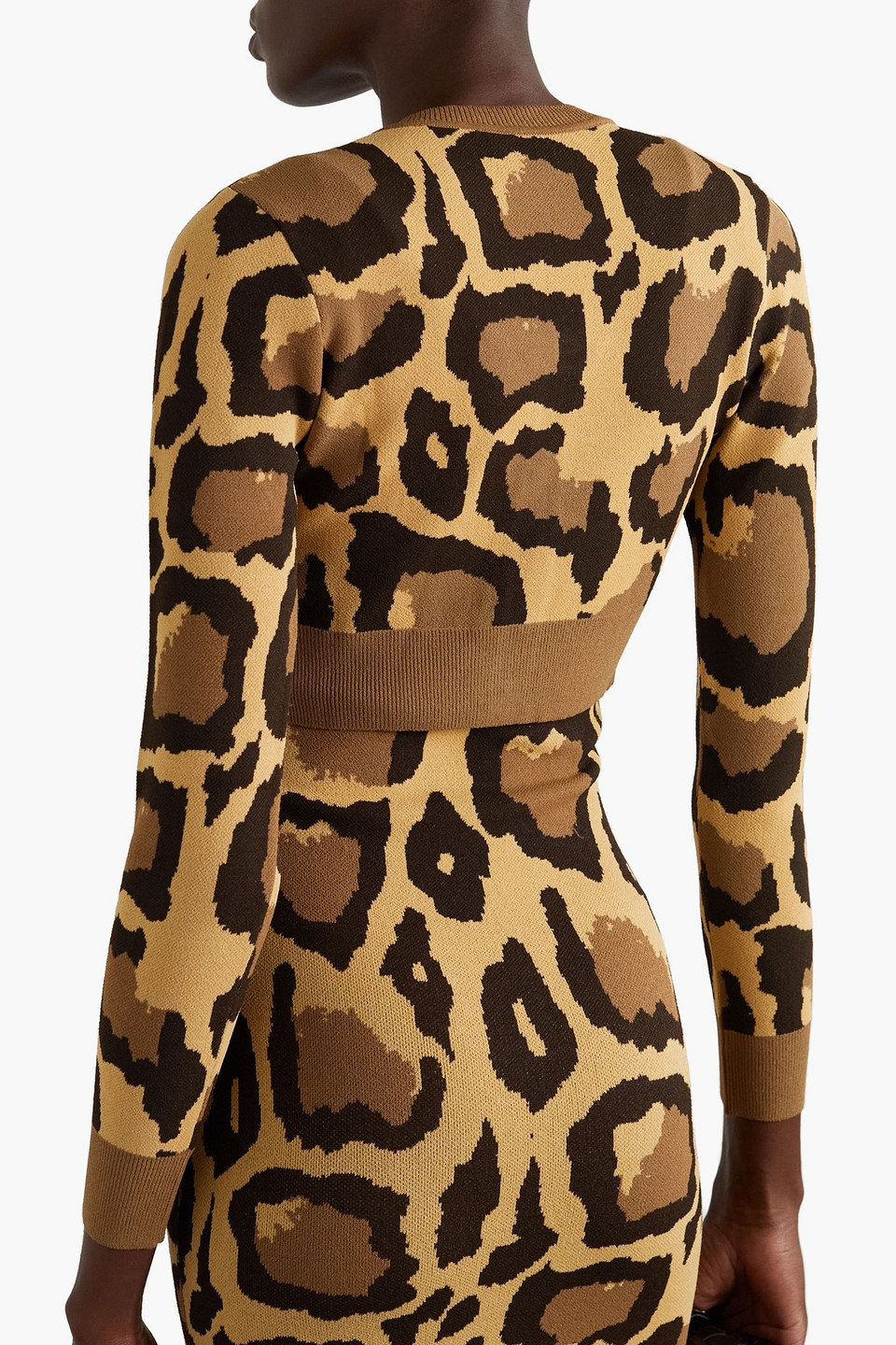 Shop Sergio Hudson Cropped Leopard Jacquard-knit Cardigan In Animal Print