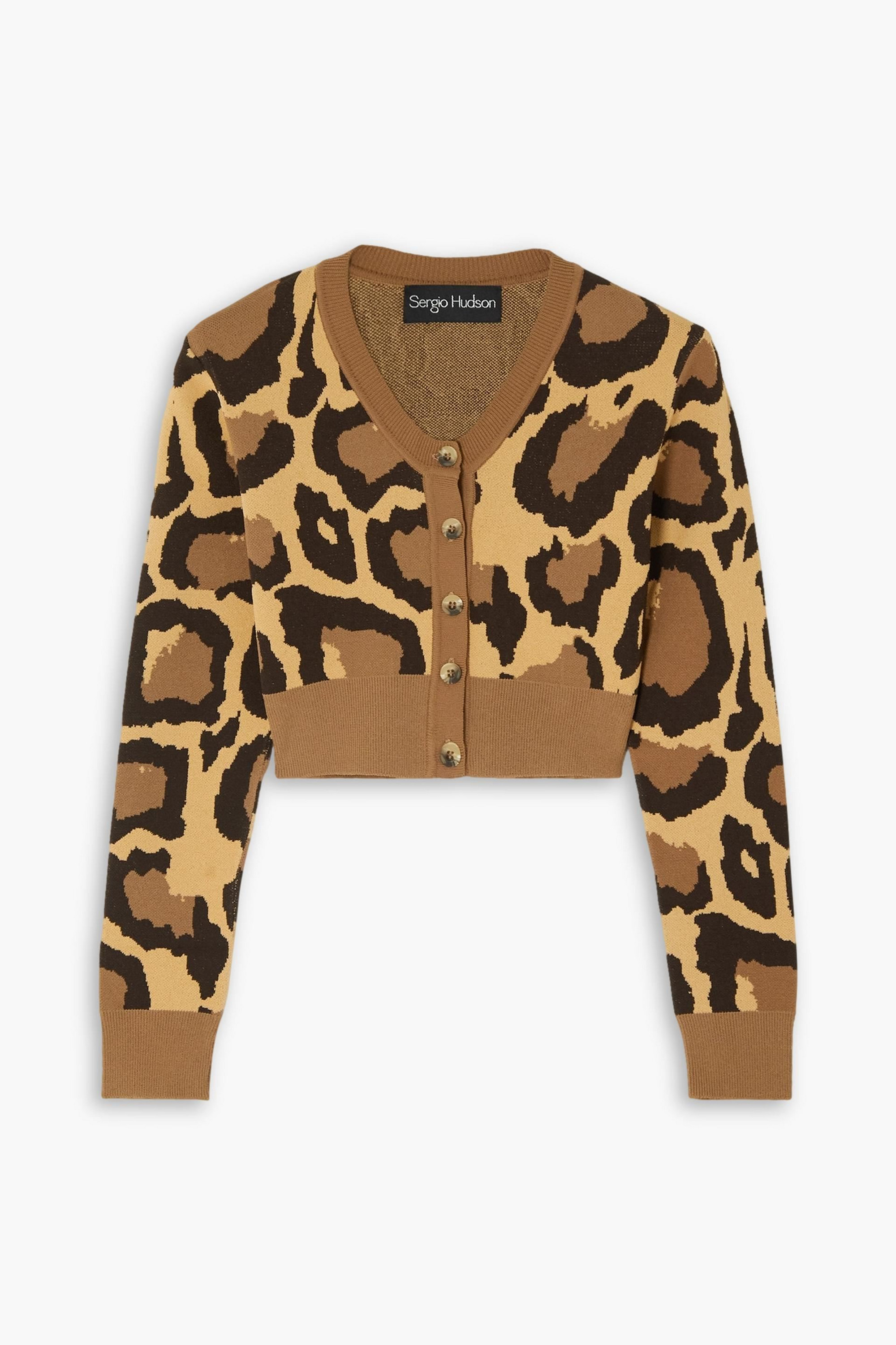Sergio Hudson Cropped leopard jacquard-knit cardigan thumbnail