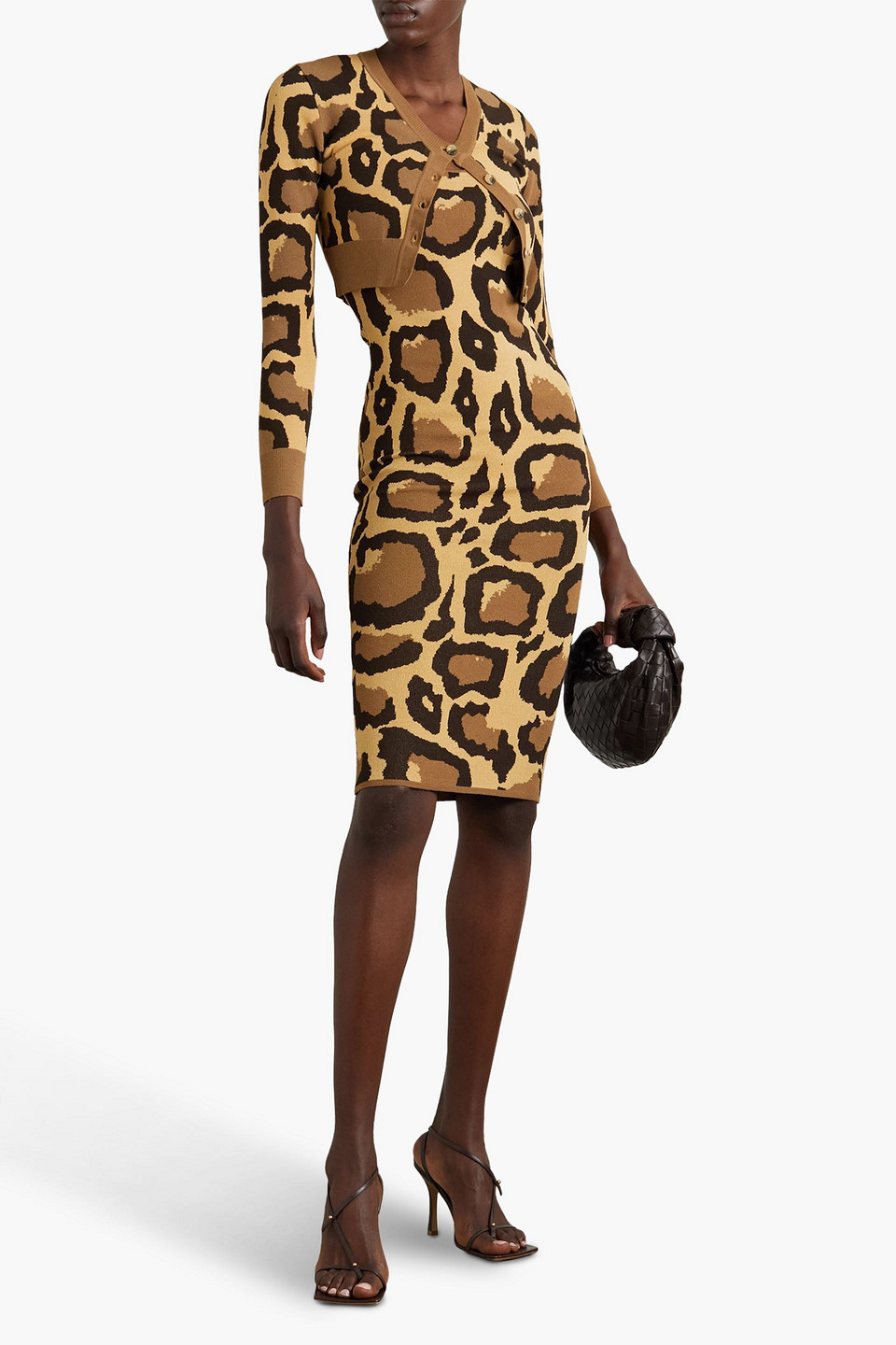 Shop Sergio Hudson Cropped Leopard Jacquard-knit Cardigan In Animal Print