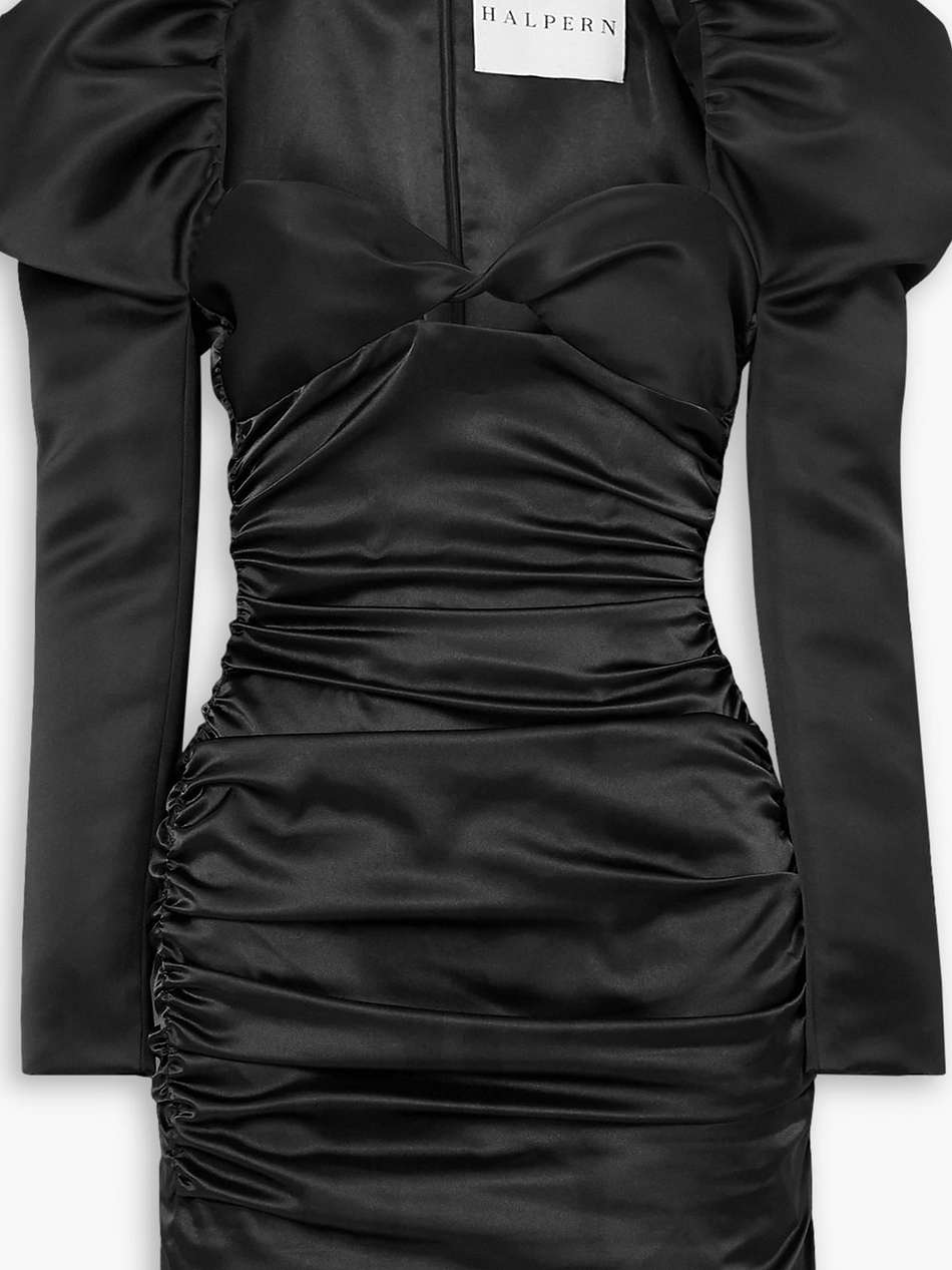 cutout ruched satin mini dress