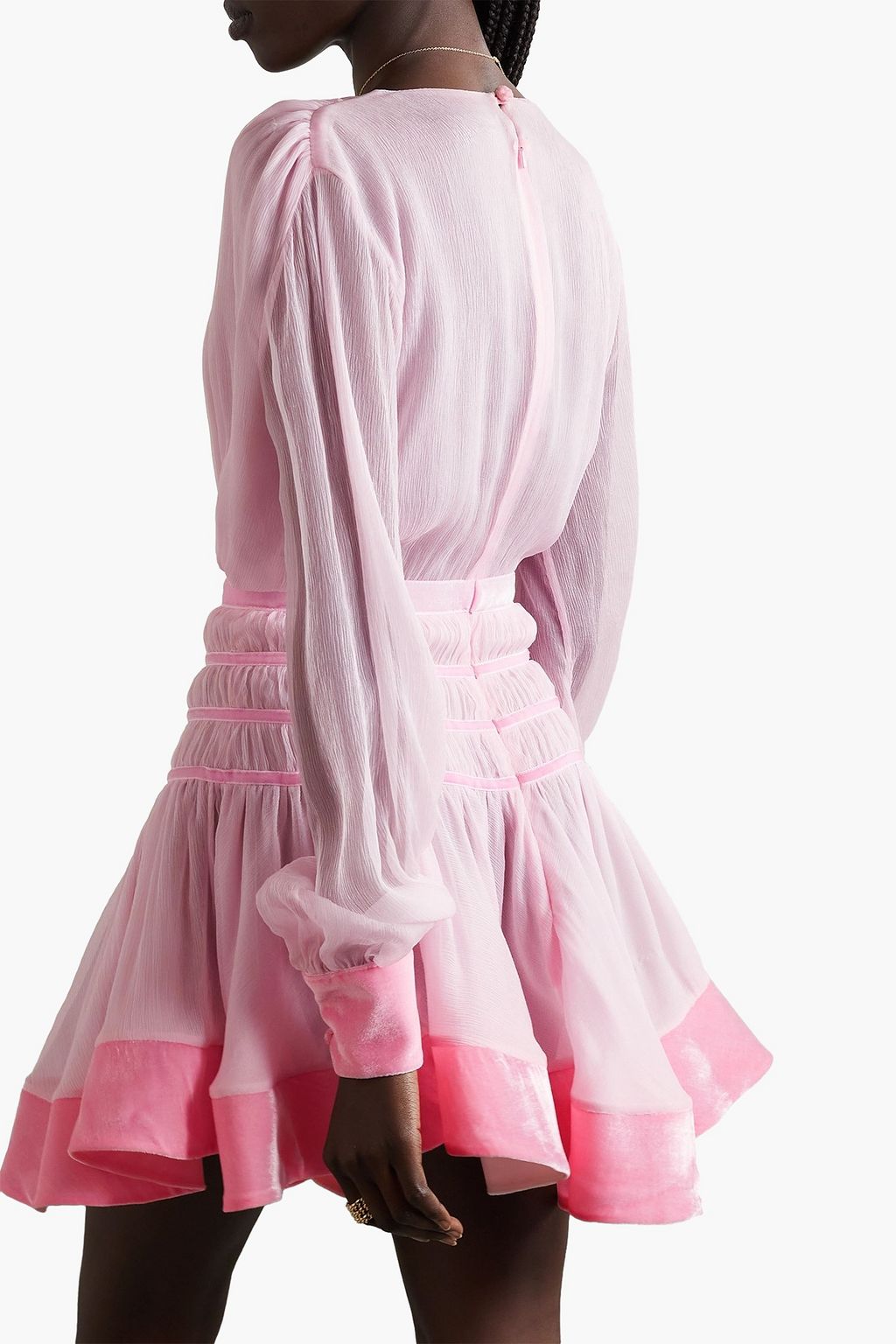 SERGIO HUDSON Ruffled velvet-trimmed silk-crepon mini dress