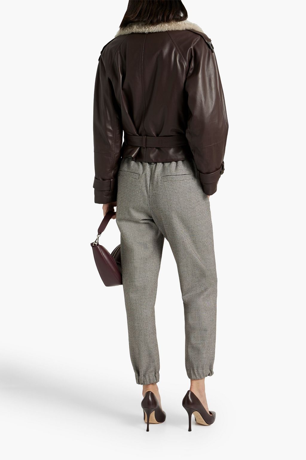 BRUNELLO CUCINELLI Doppelreihige Lederjacke mit Shearling-Besatz