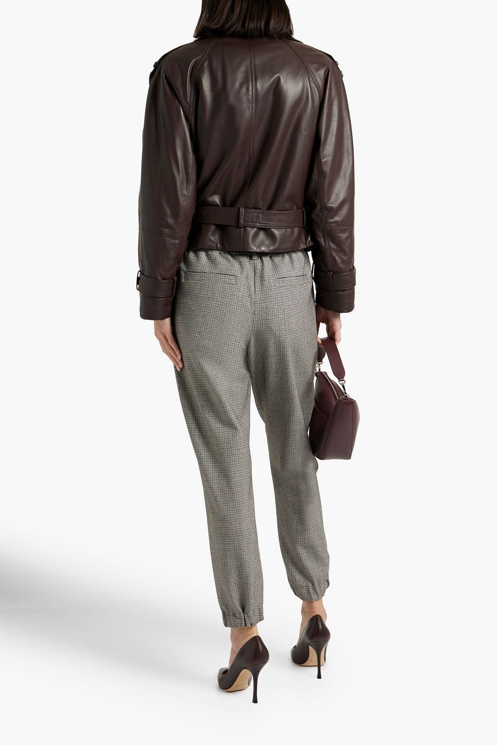 BRUNELLO CUCINELLI Doppelreihige Lederjacke mit Shearling-Besatz
