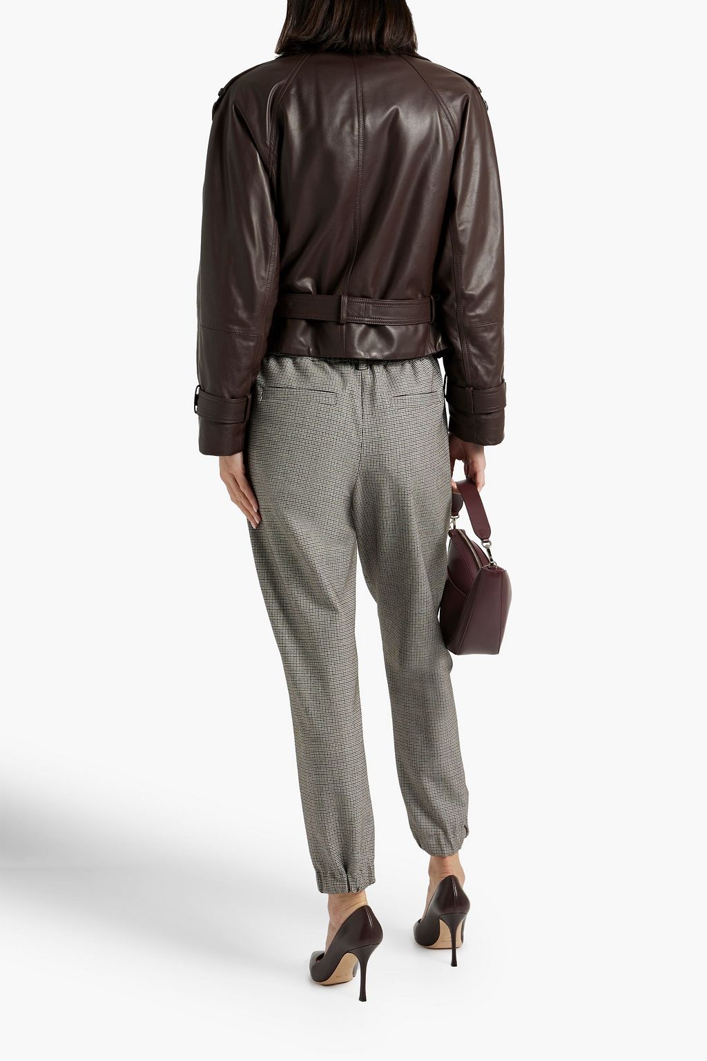 BRUNELLO CUCINELLI Double-breasted shearling-trimmed leather jacket ...