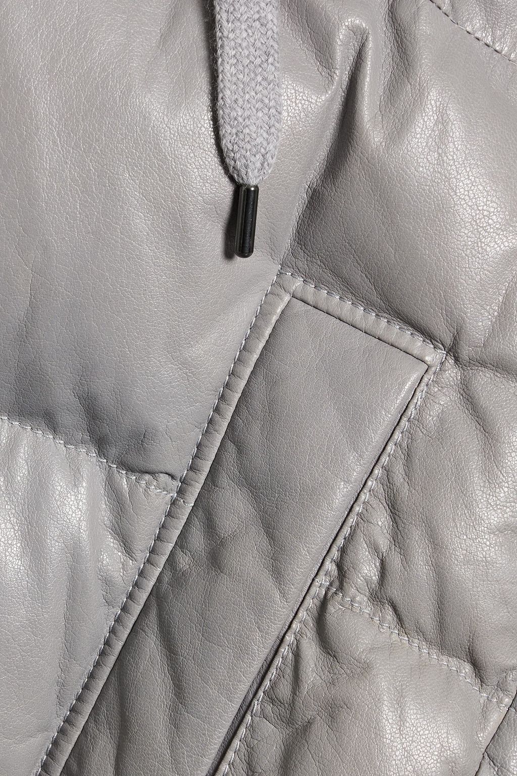 BRUNELLO CUCINELLI Embellished quilted leather hooded down vest
