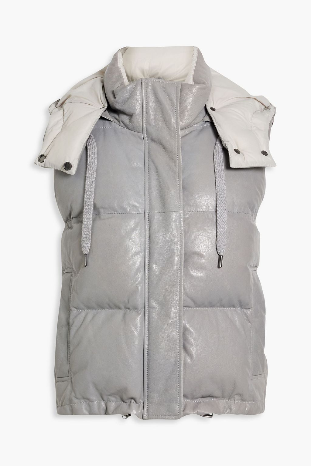 BRUNELLO CUCINELLI Embellished quilted leather hooded down vest