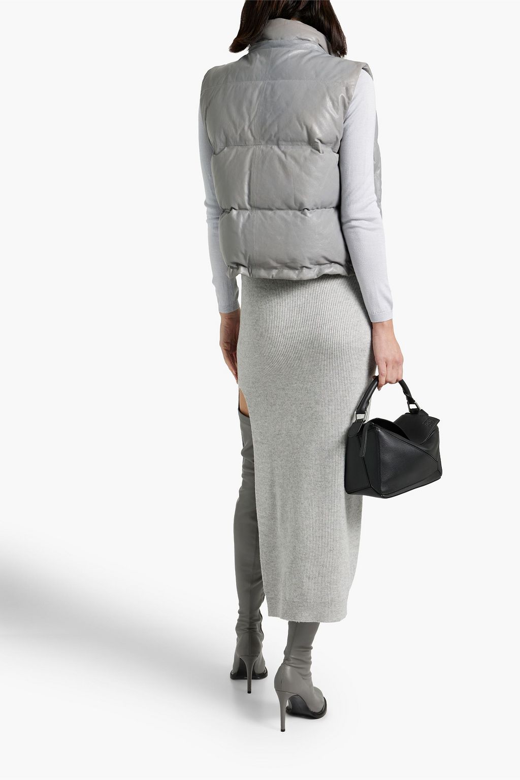 BRUNELLO CUCINELLI Embellished quilted leather hooded down vest