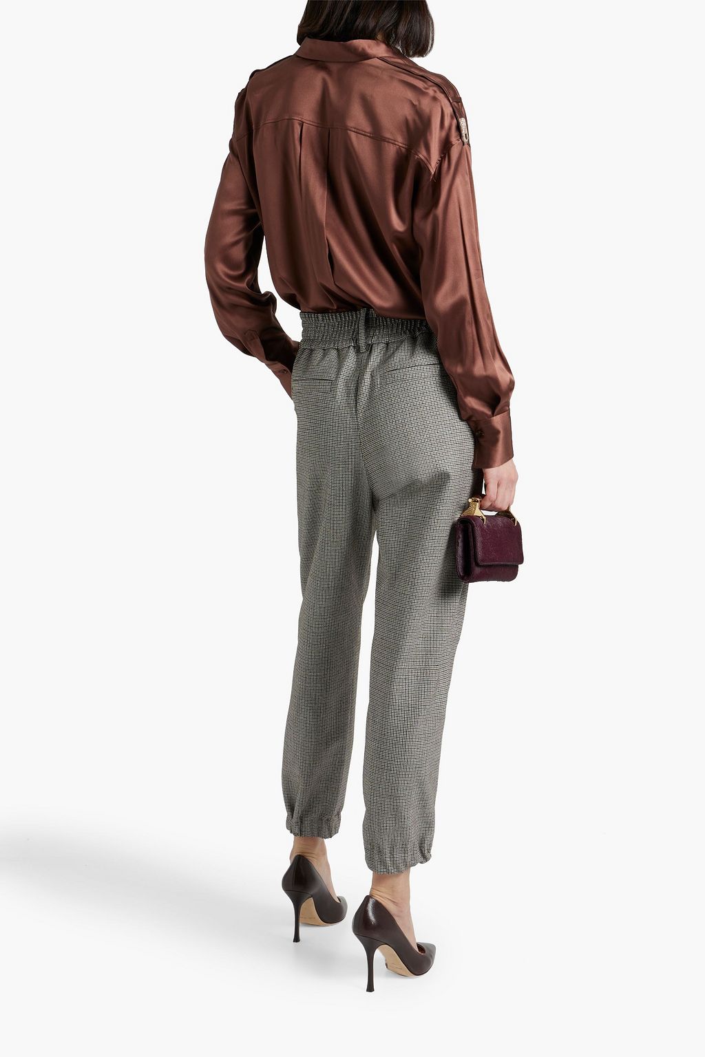 BRUNELLO CUCINELLI Oversized bead-embellished stretch-silk satin shirt
