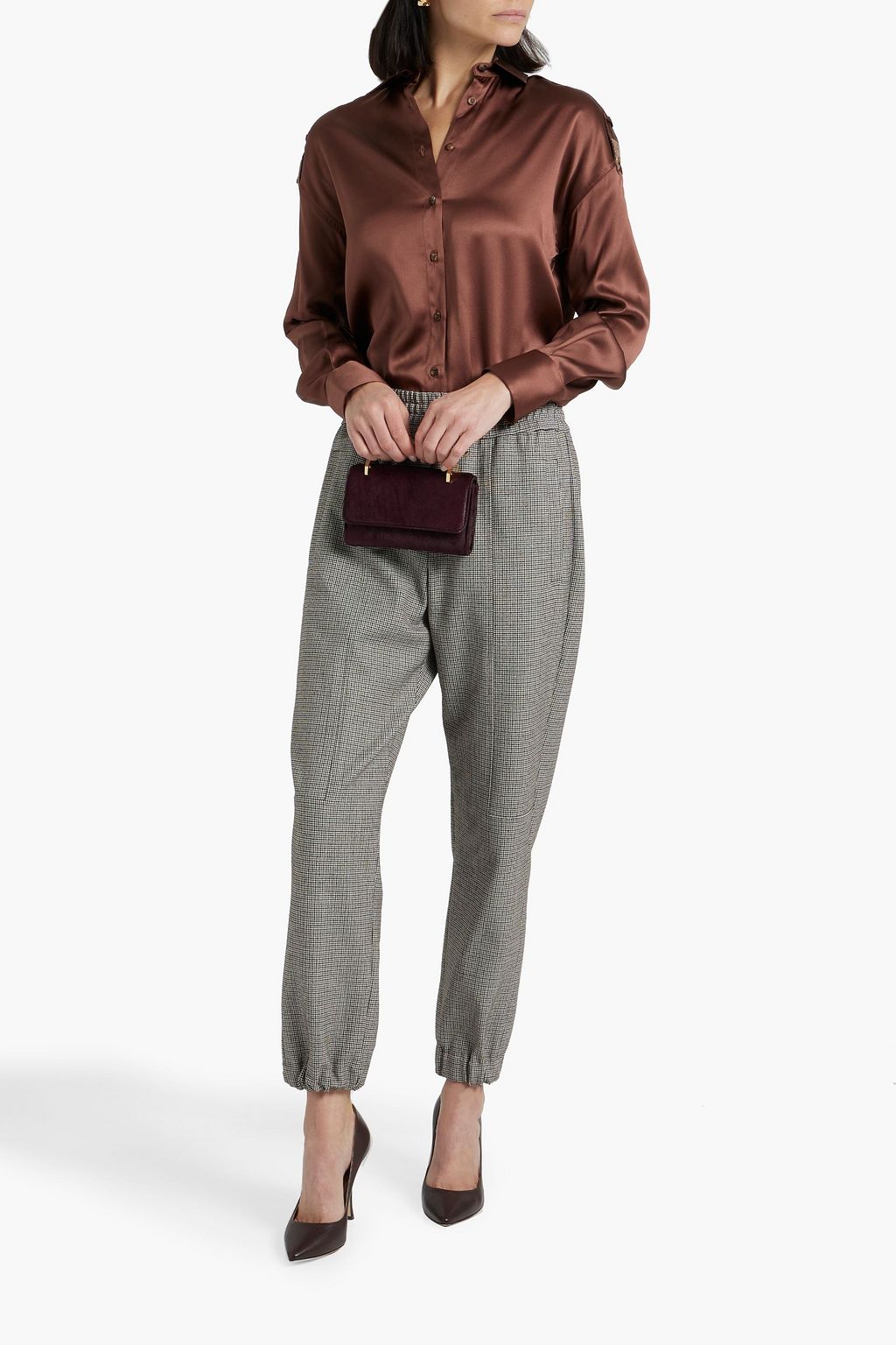 BRUNELLO CUCINELLI Oversized bead-embellished stretch-silk satin shirt
